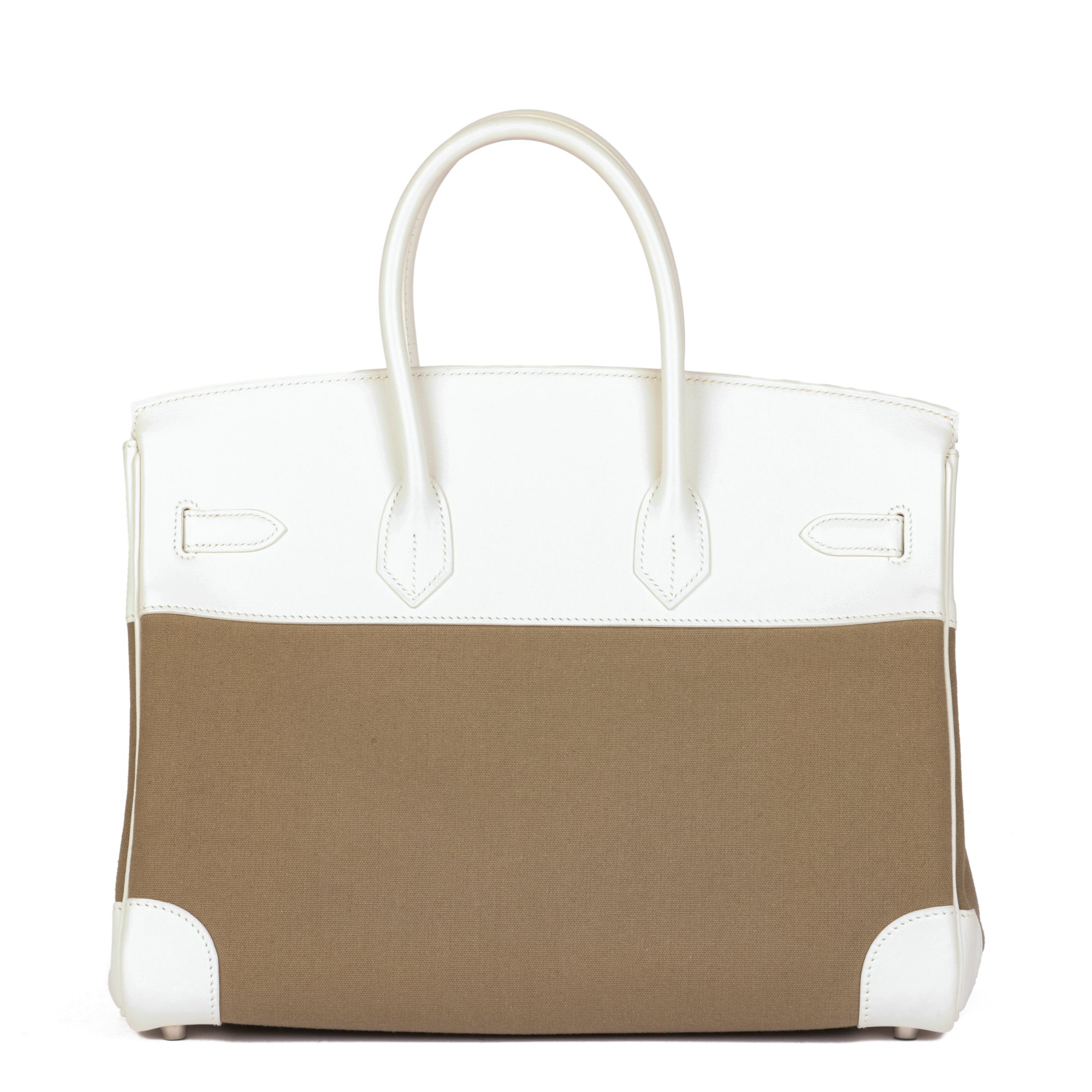 Hermès White Swift Leather & Olive Toile Canvas Birkin 35cm Retourne