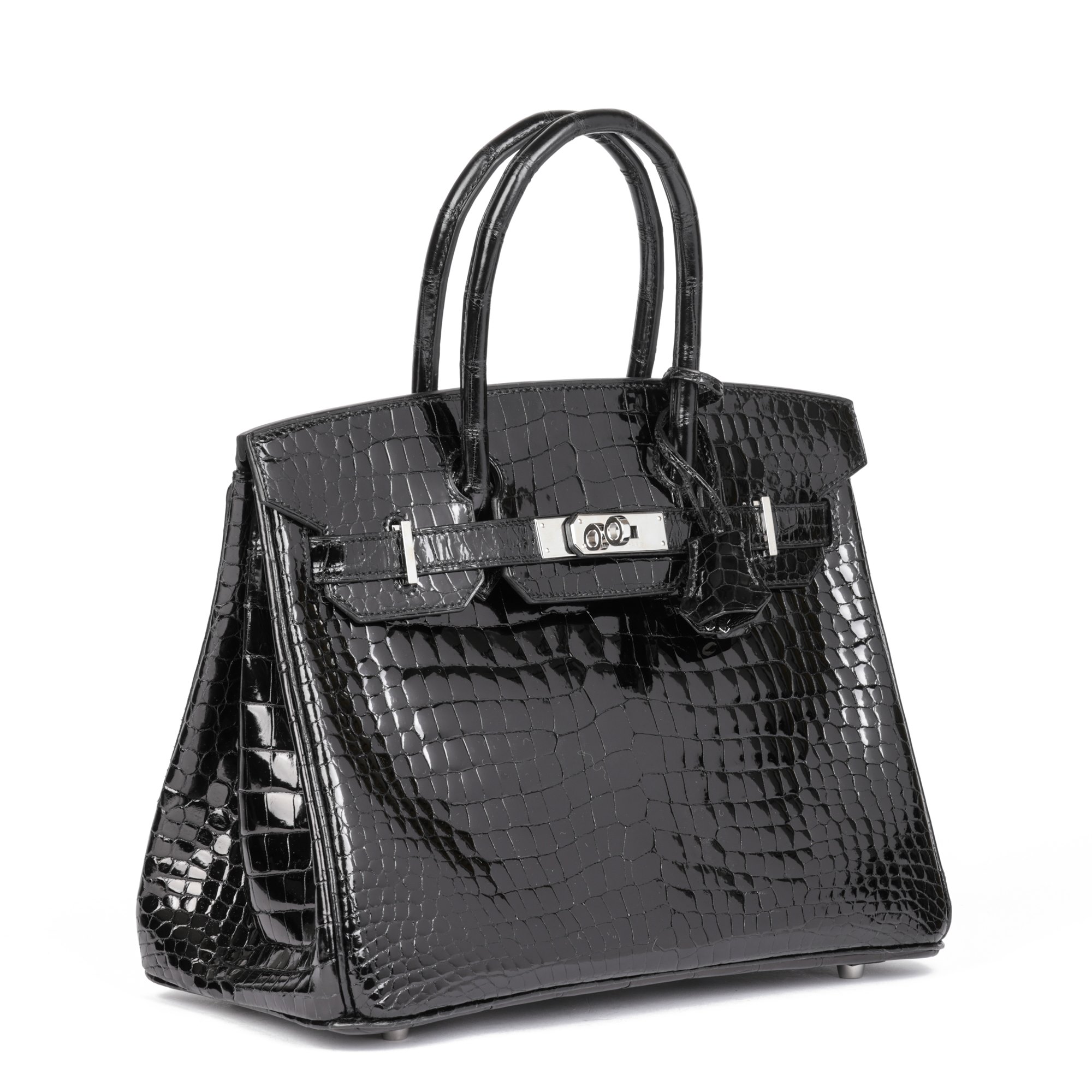 Hermès Black Shiny Porosus Crocodile Leather Birkin 30cm Retourne