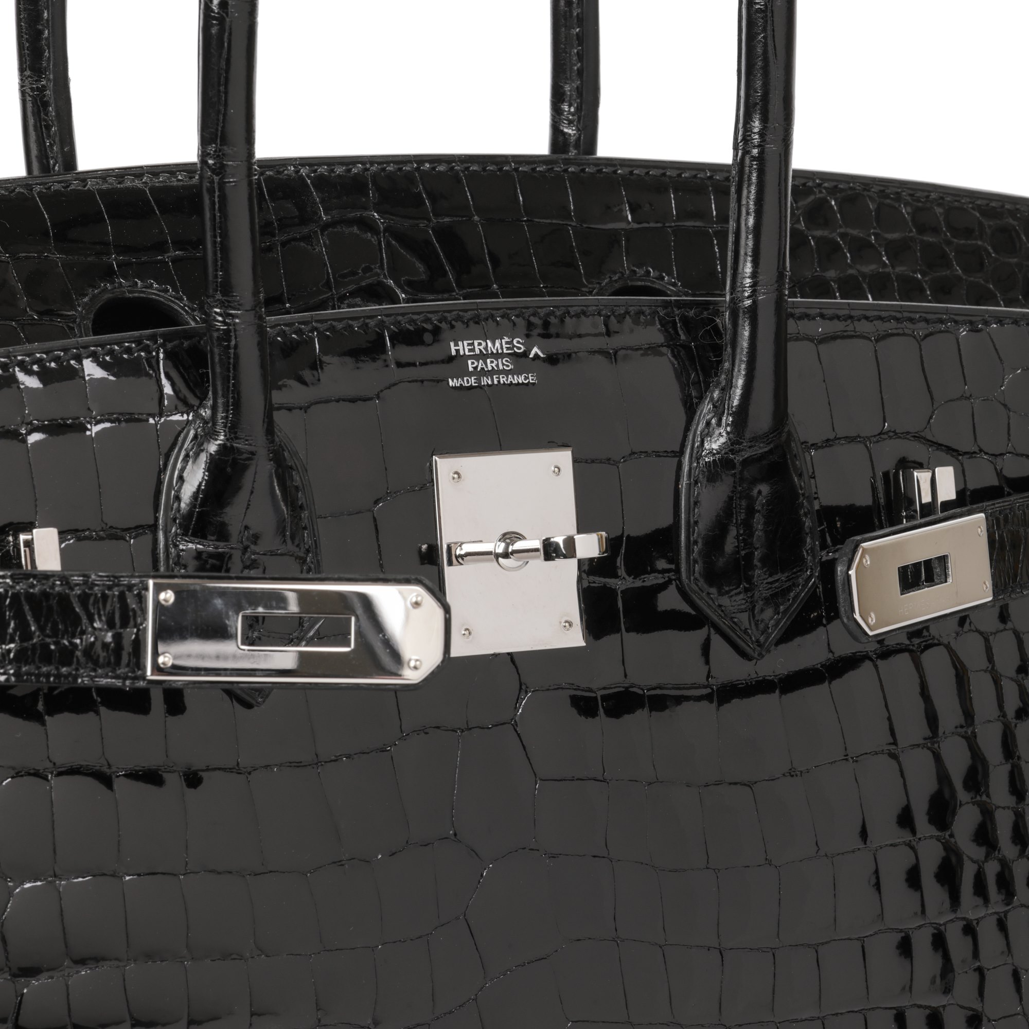 Hermès Black Shiny Porosus Crocodile Leather Birkin 30cm Retourne