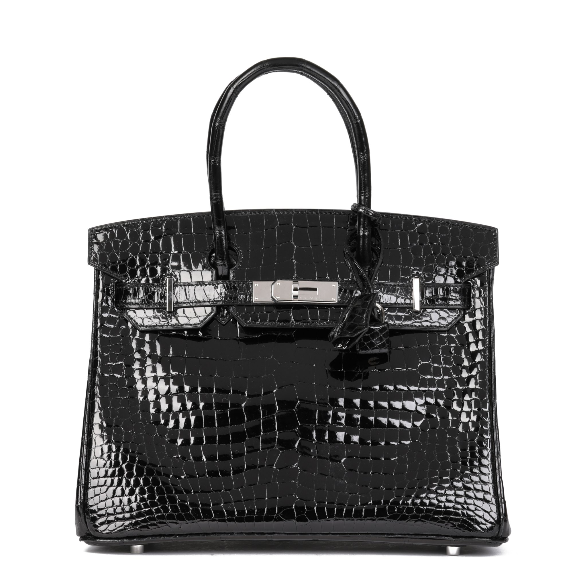 Hermès Black Shiny Porosus Crocodile Leather Birkin 30cm Retourne