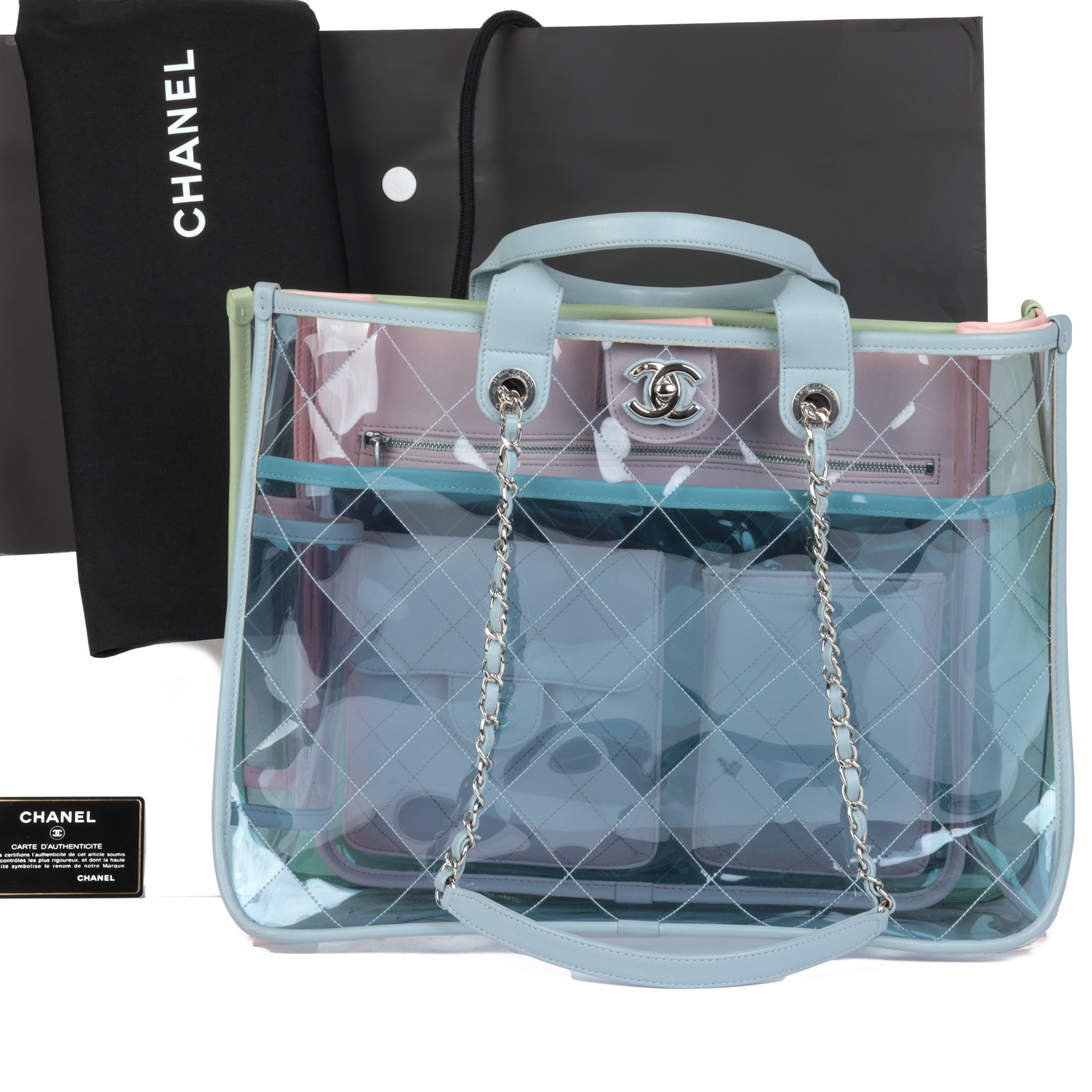 Chanel Green, Blue, Pink Lambskin & PVC Coco Splash Large Shopping Tote