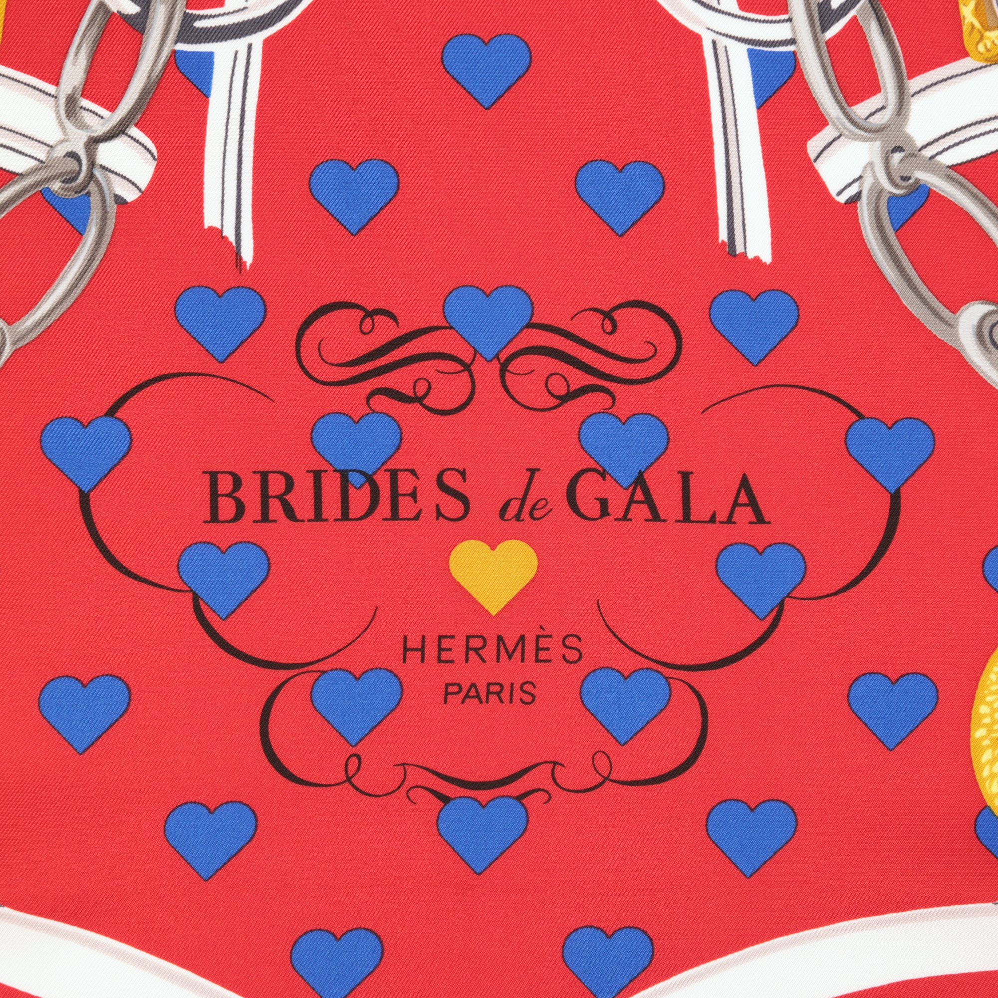 Hermès HG, Rouge Vif, Marine & B Silk Bride De Gala Love 90 Scarf