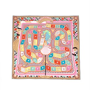 Hermès Beige, Jaune & Rose Silk Le Tour Du Monde En 63 Cases 90 Scarf