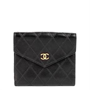 Chanel Black Quilted Lambskin Timeless Vintage Bi-Fold Wallet