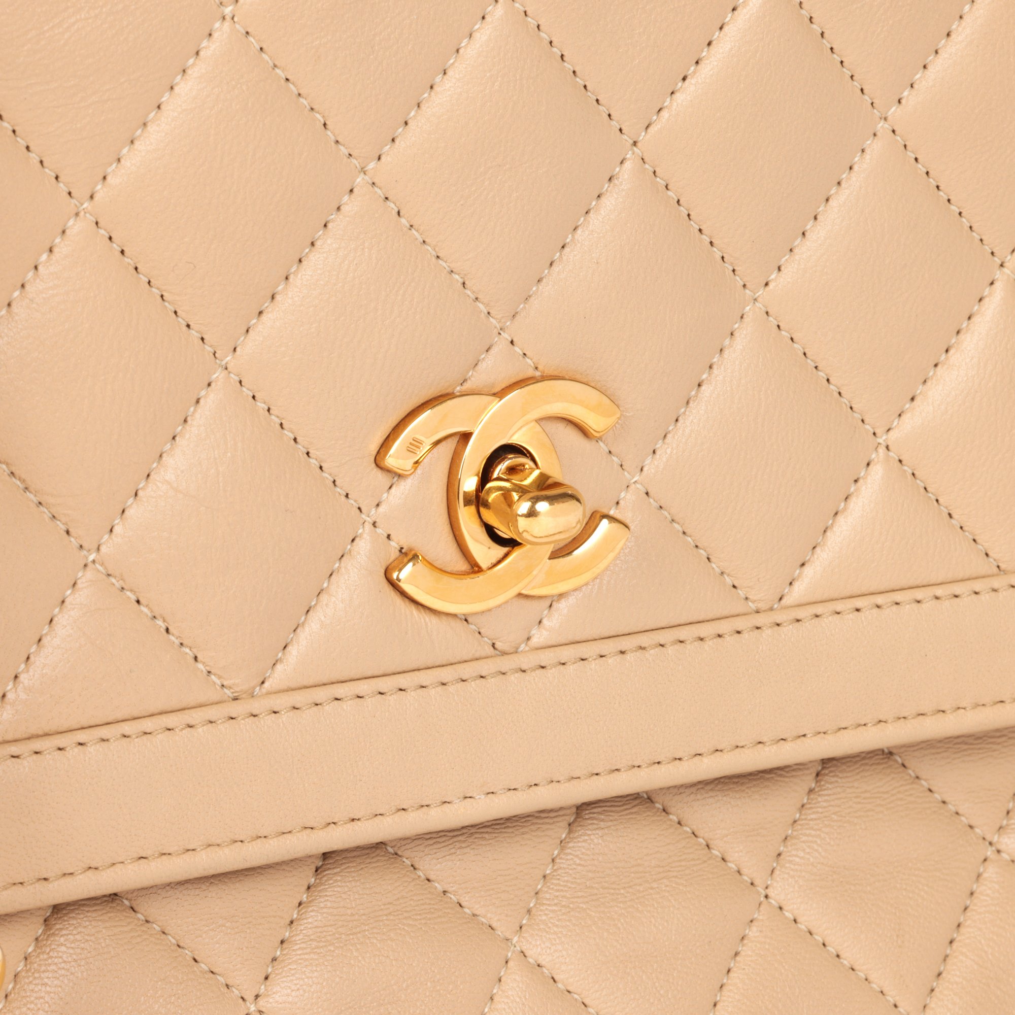 Chanel Beige Quilted Lambskin Vintage Medium Classic Single Flap Bag with Wallet