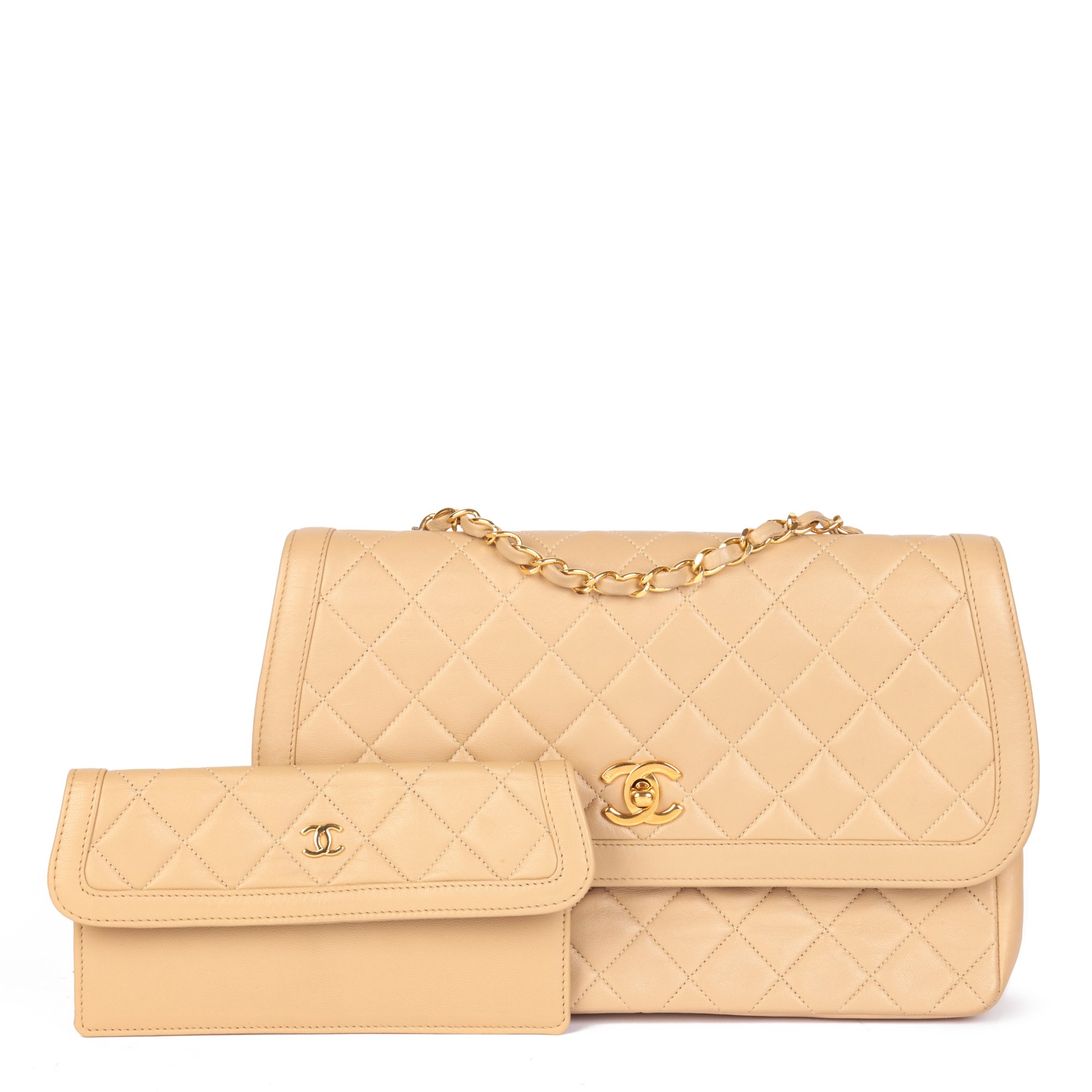 Chanel Beige Quilted Lambskin Vintage Medium Classic Single Flap Bag with Wallet
