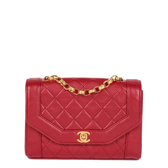 Chanel Red Quilted Lambskin Vintage Small Diana Classic Single Flap Bag