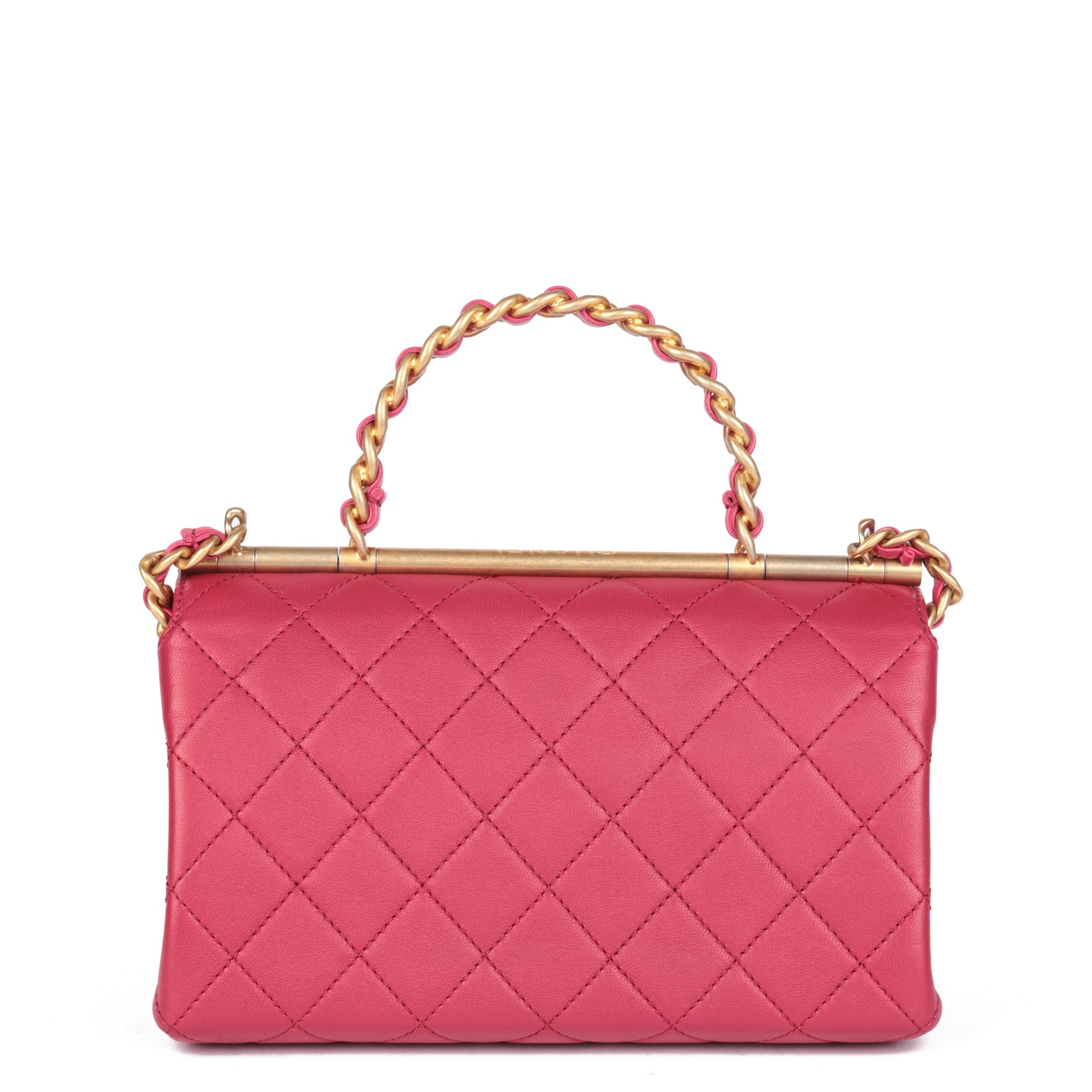 Chanel Pink Quilted Lambskin Vintage Small Top Handle Classic Single Flap Bag