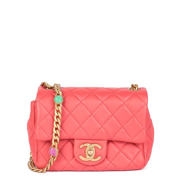 Chanel Coral Red Quilted Lambskin Jewels Square Mini Flap Bag
