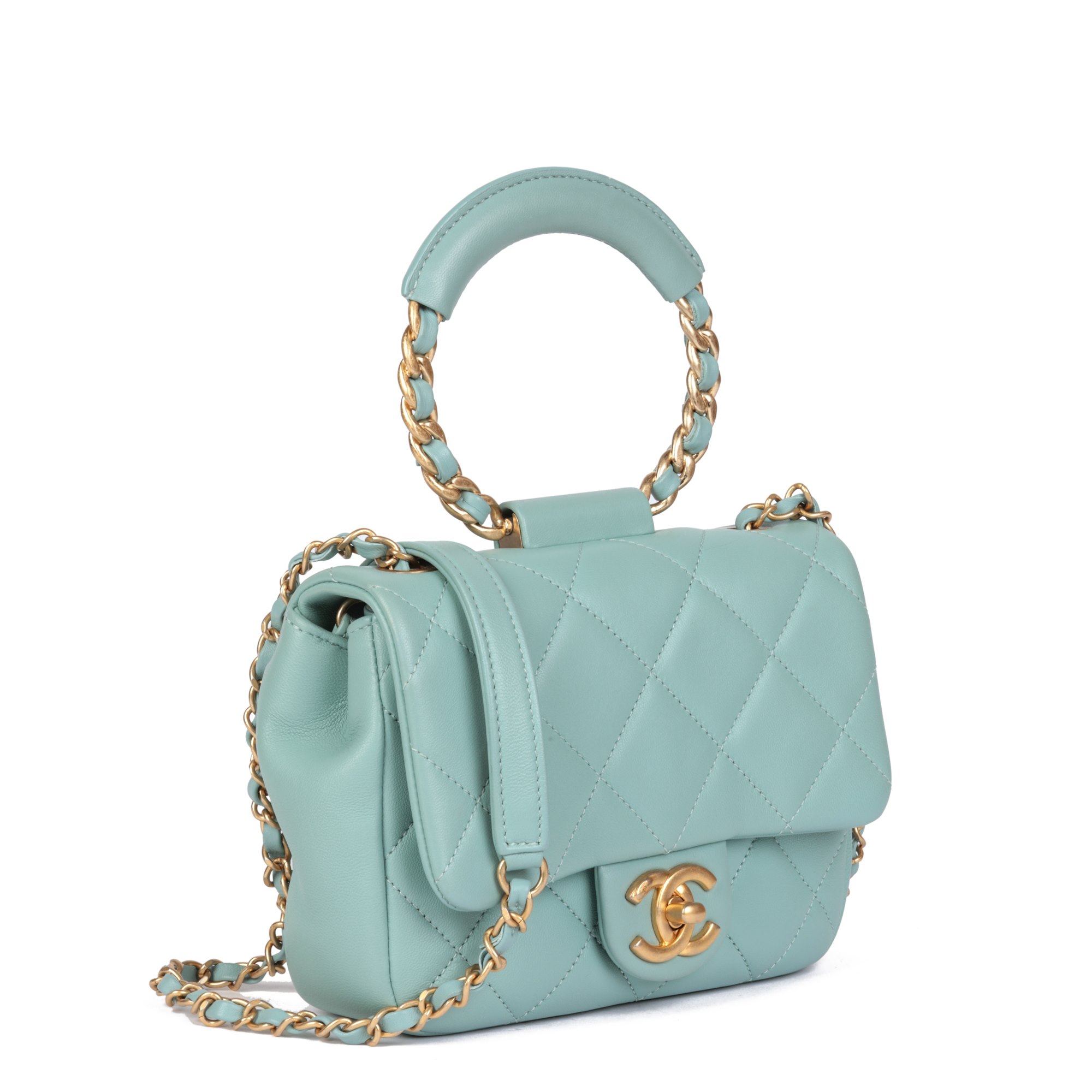 Chanel Pale Blue Quilted Lambskin In The Loop Top Handle Mini Flap Bag