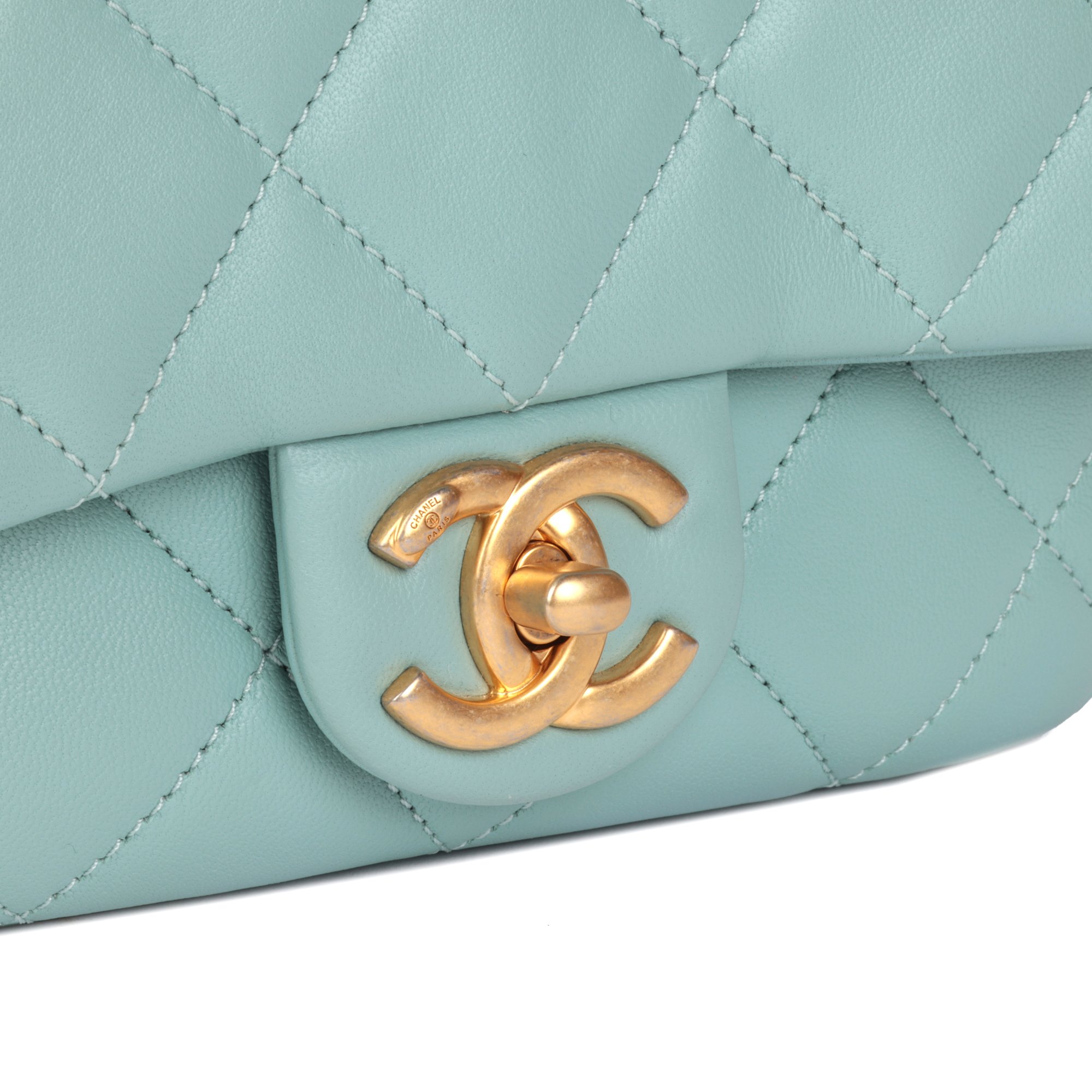 Chanel Pale Blue Quilted Lambskin In The Loop Top Handle Mini Flap Bag