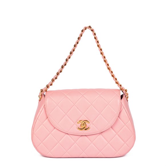 Chanel Pink Quilted Lambskin Leather Small Top Handle Classic Single Flap Bag