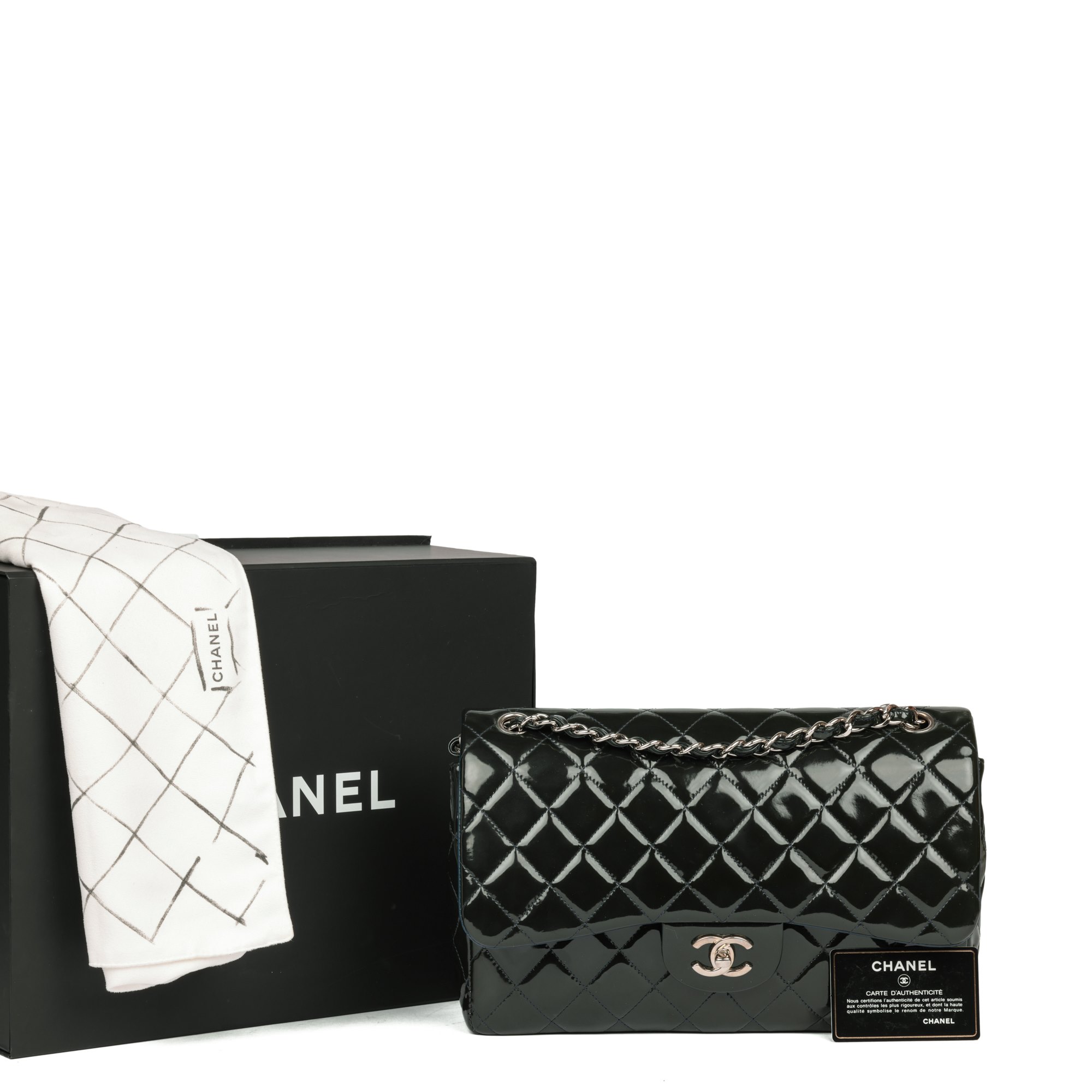 Chanel Forest Green Quilted Patent Leather Verso Classic Double Flap Bag