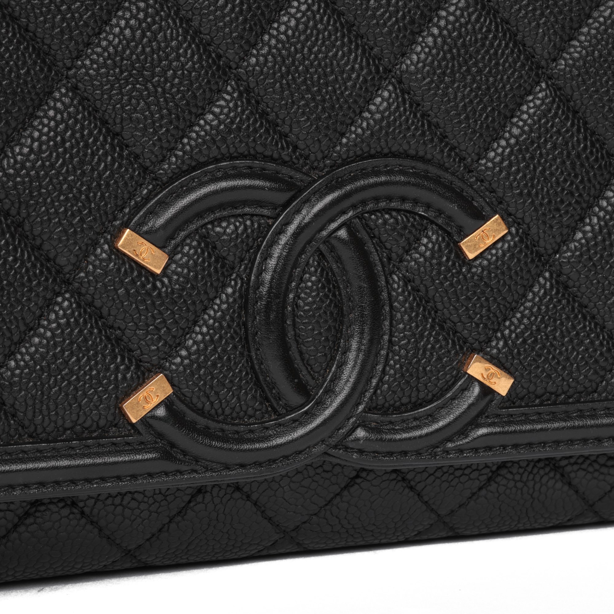 Chanel Black Quilted Caviar Leather Medium Filigree Flap Bag