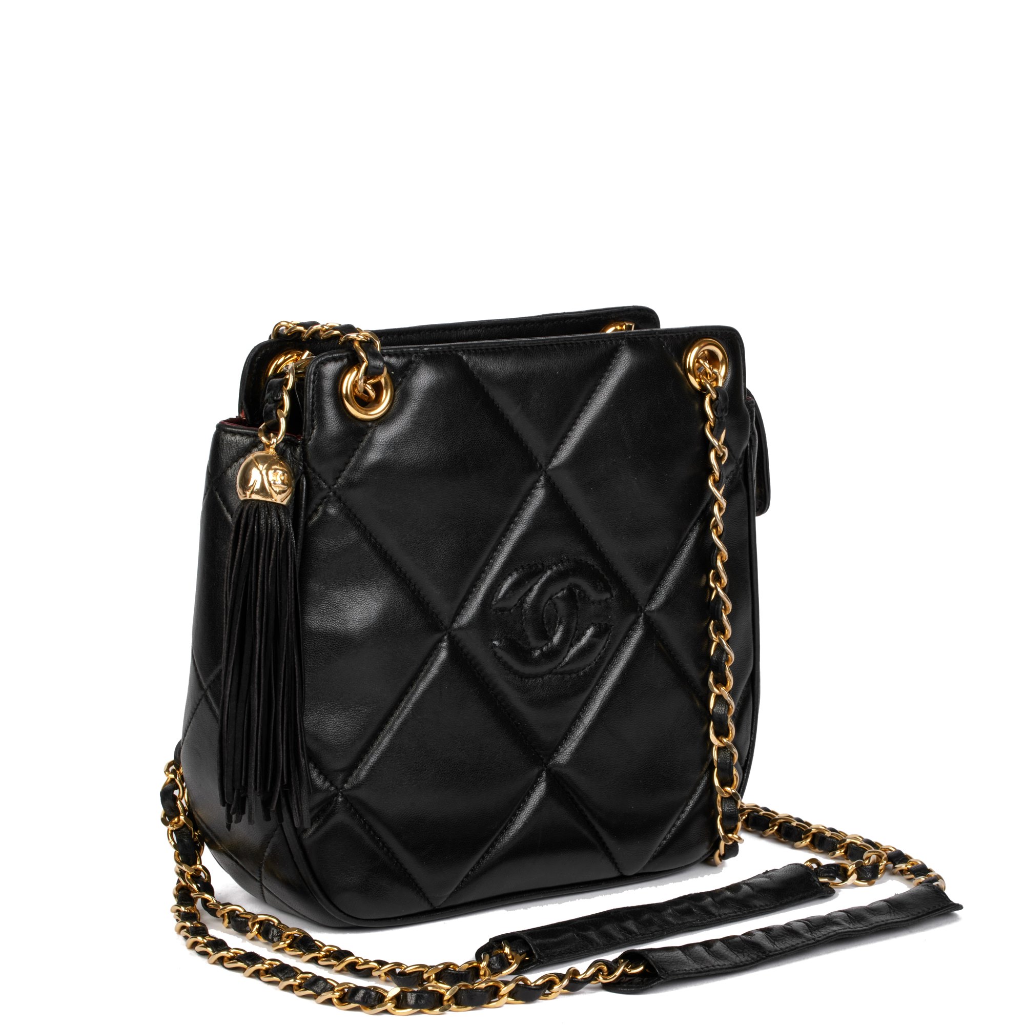 Chanel Black Quilted Lambskin Vintage Timeless Fringe Shoulder Bag