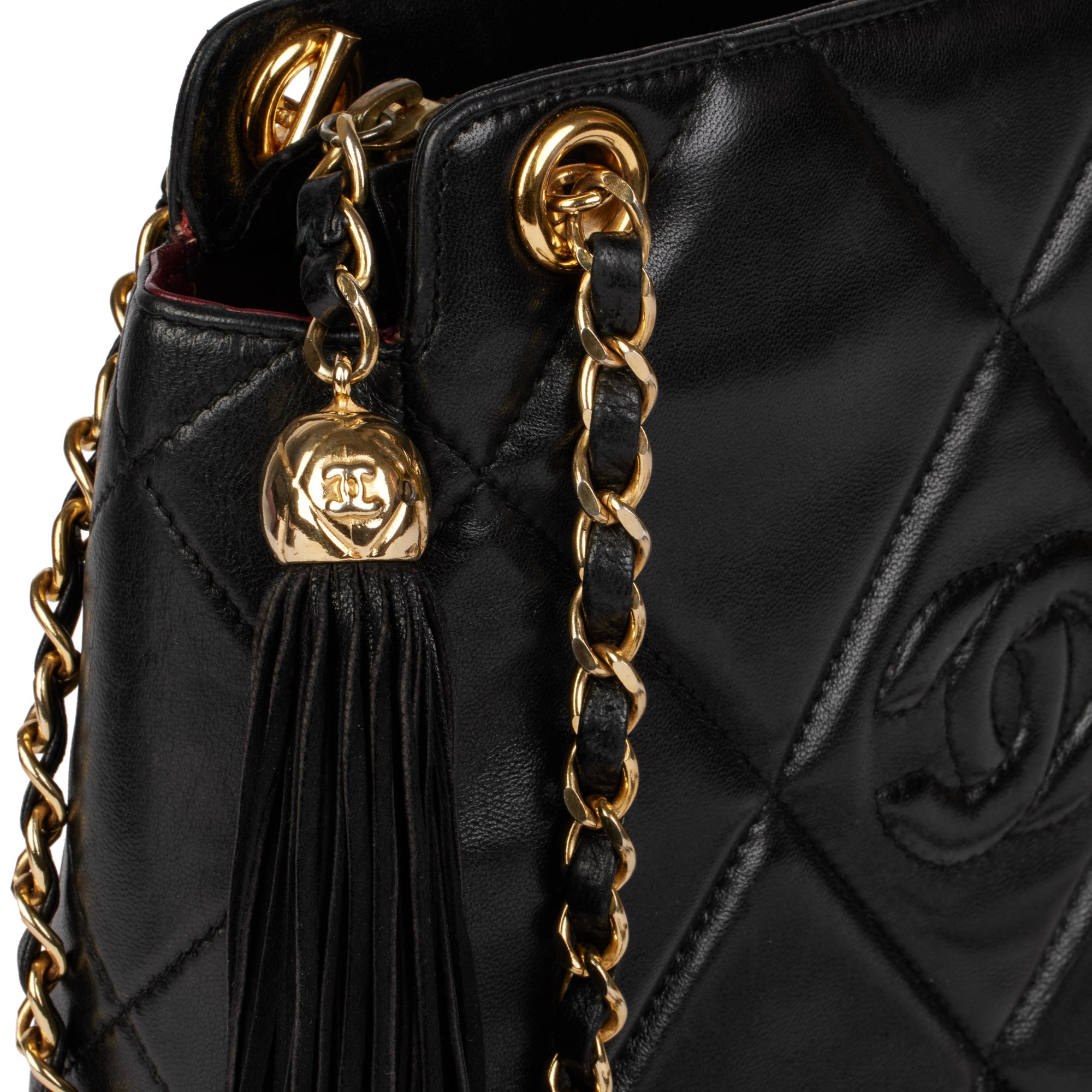 Chanel Black Quilted Lambskin Vintage Timeless Fringe Shoulder Bag