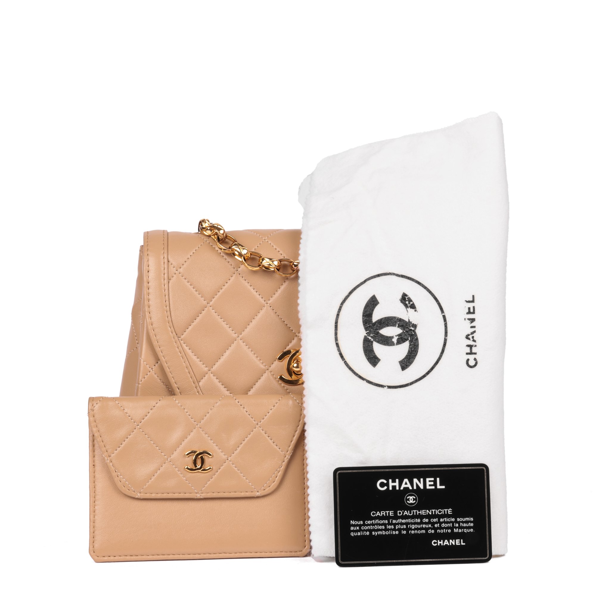 Chanel Beige Quilted Lambskin Vintage Mini Flap Bag with Wallet