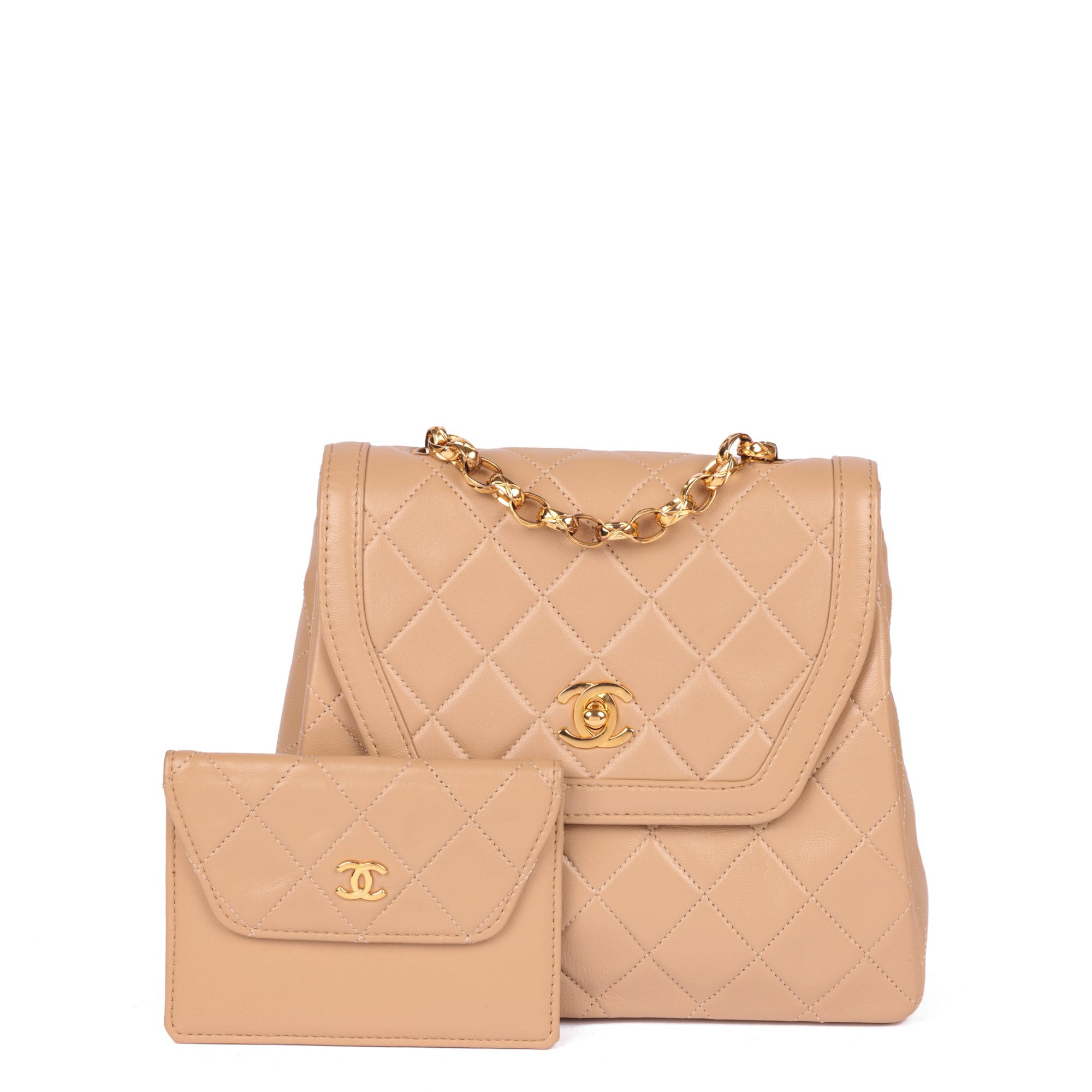 Chanel Beige Quilted Lambskin Vintage Mini Flap Bag with Wallet