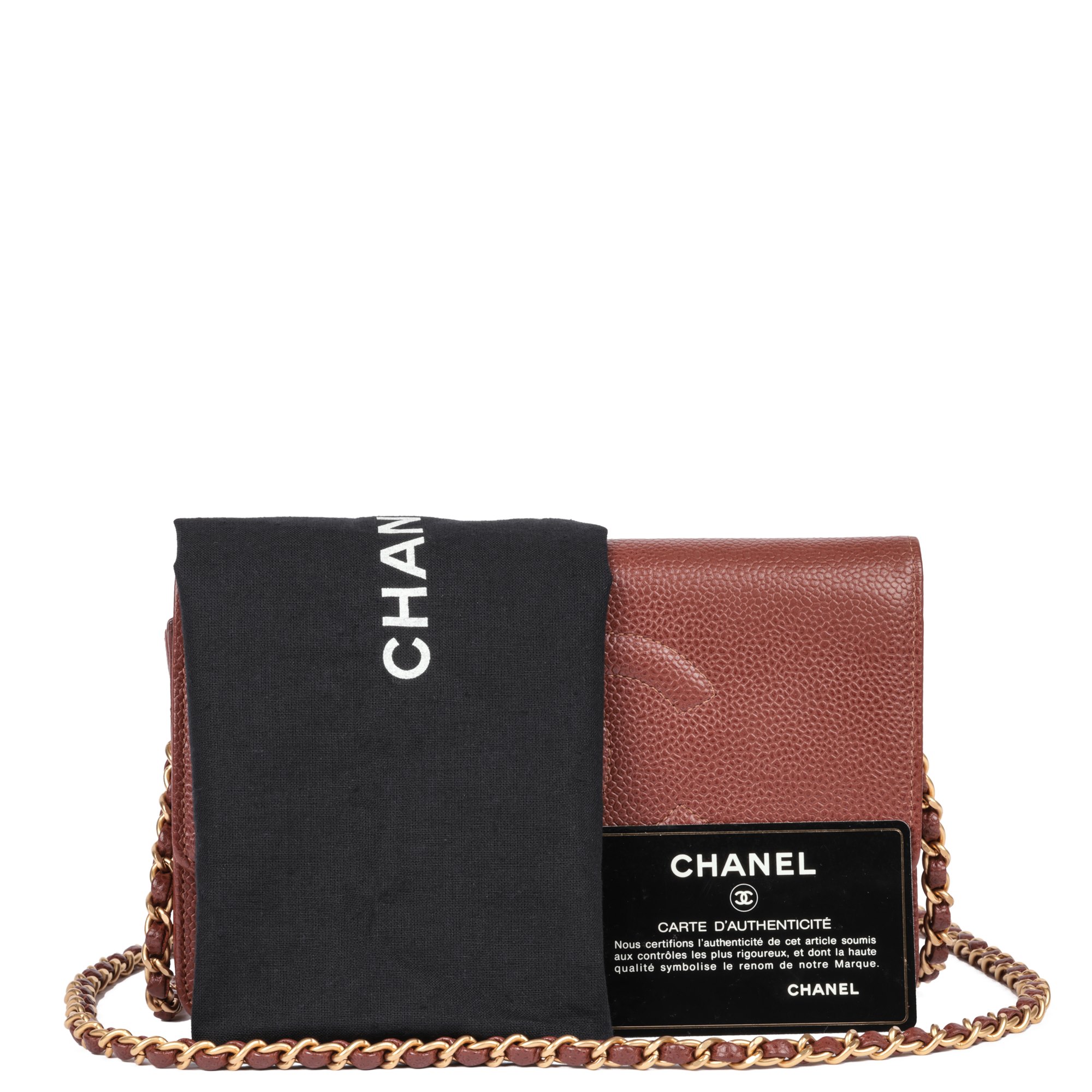 Chanel Brown Caviar Leather Vintage Timeless Wallet-on-Chain