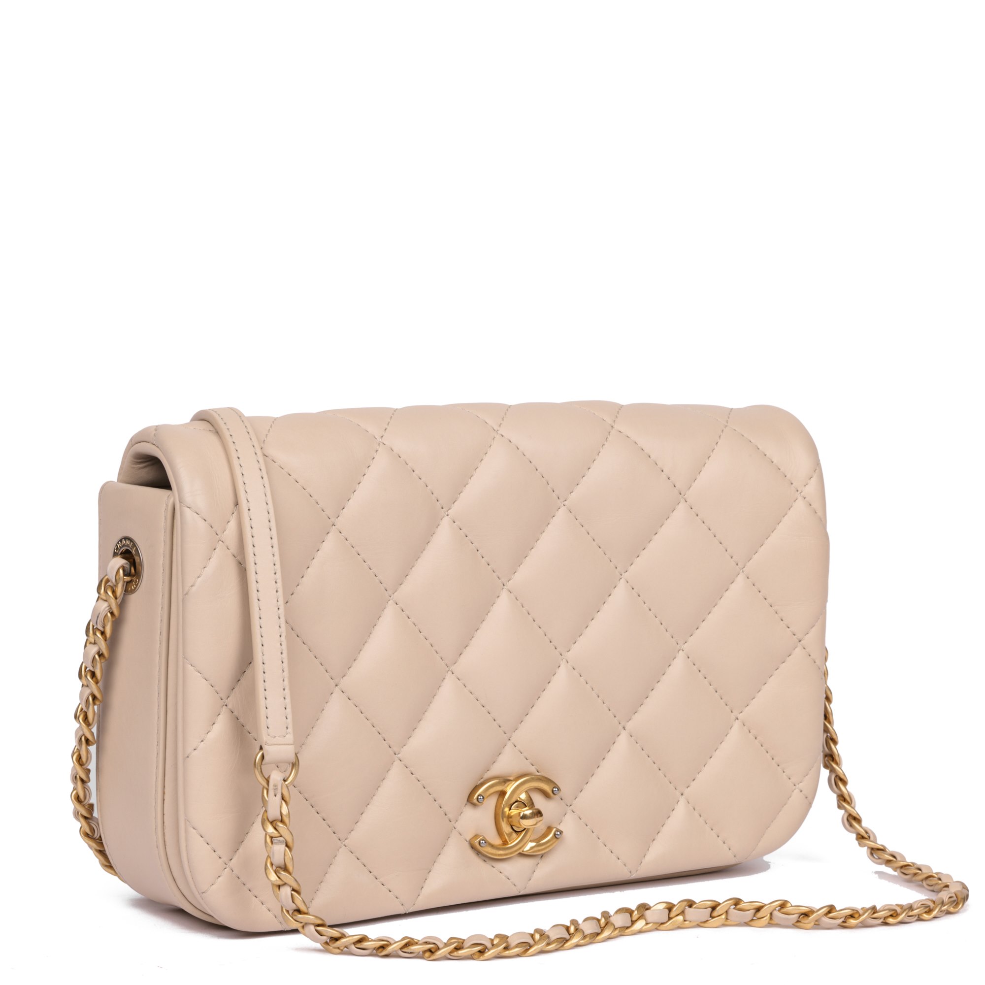 Chanel Beige Quilted Lambskin Medium Classic Single Full Flap Bag