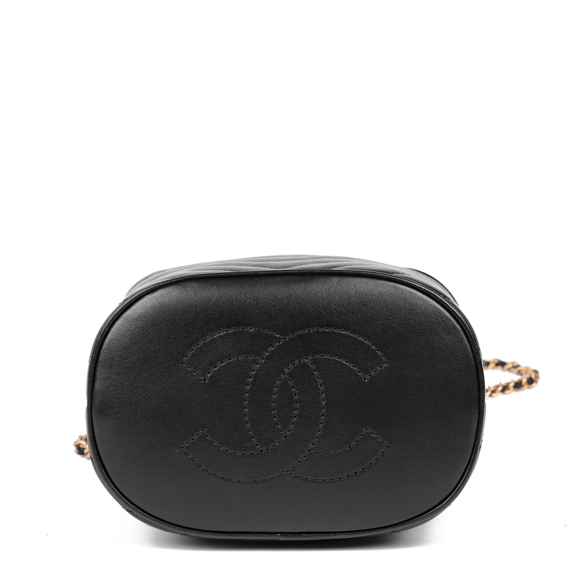 Chanel Black Chevron Quilted Lambskin Handle with Chic Bucket Bag