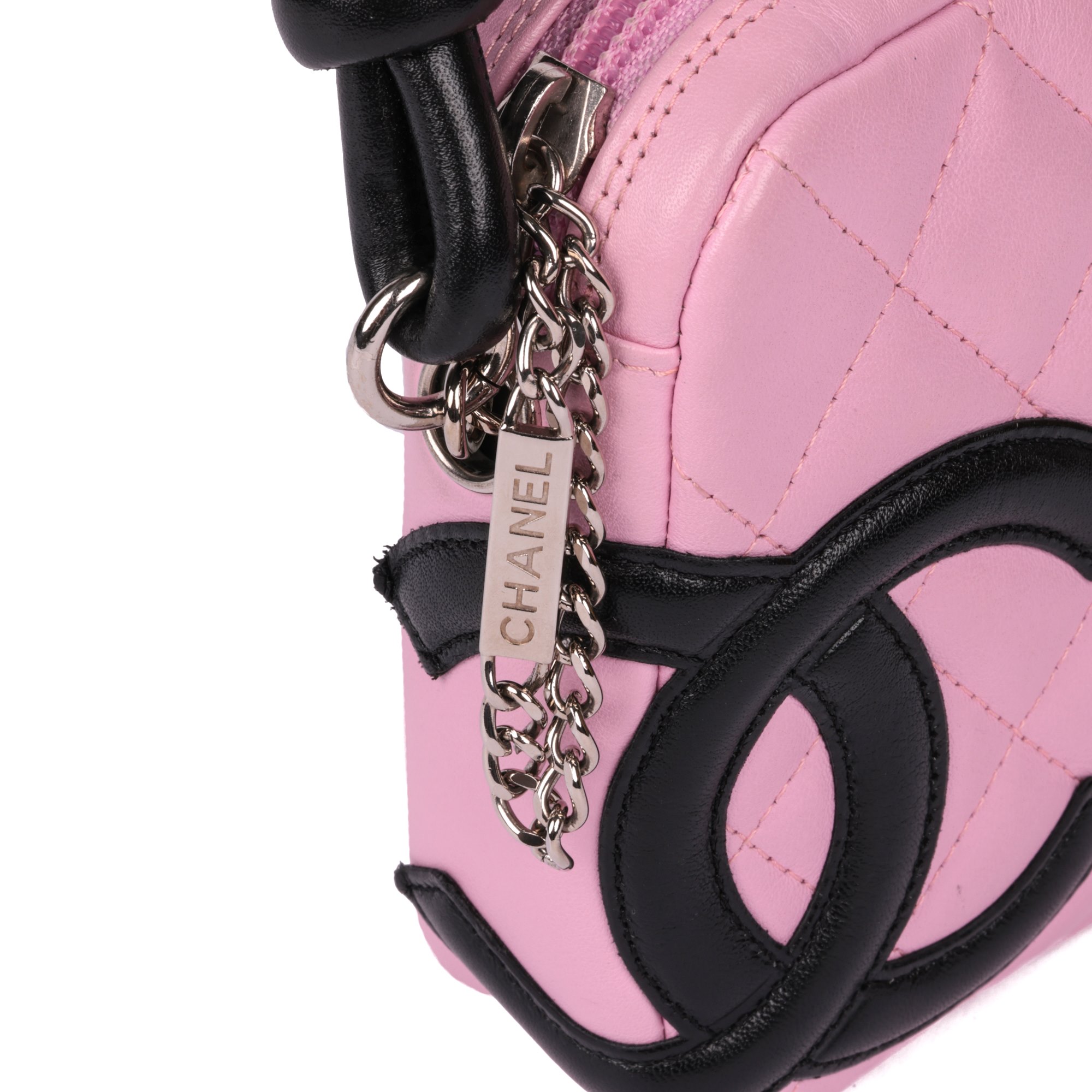 Chanel Pink & Black Quilted Lambskin Cambon Shoulder Pochette