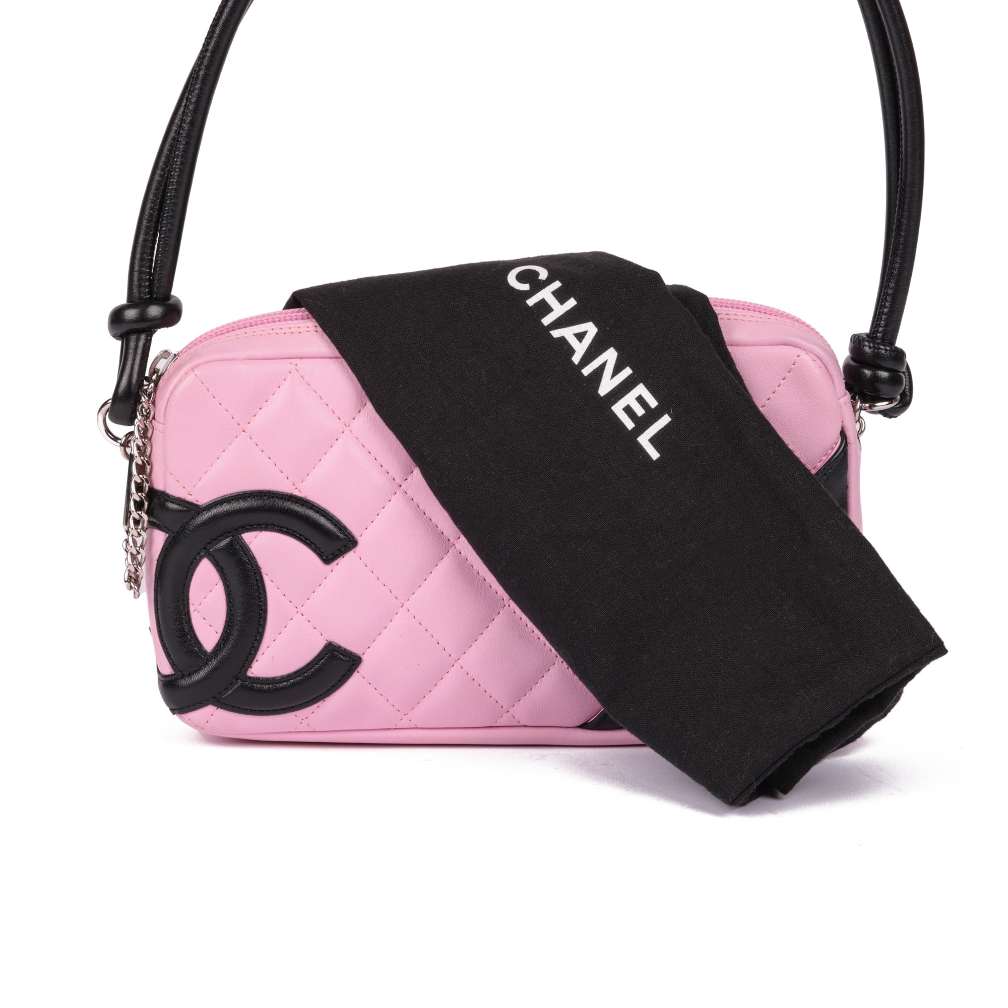 Chanel Pink & Black Quilted Lambskin Cambon Shoulder Pochette
