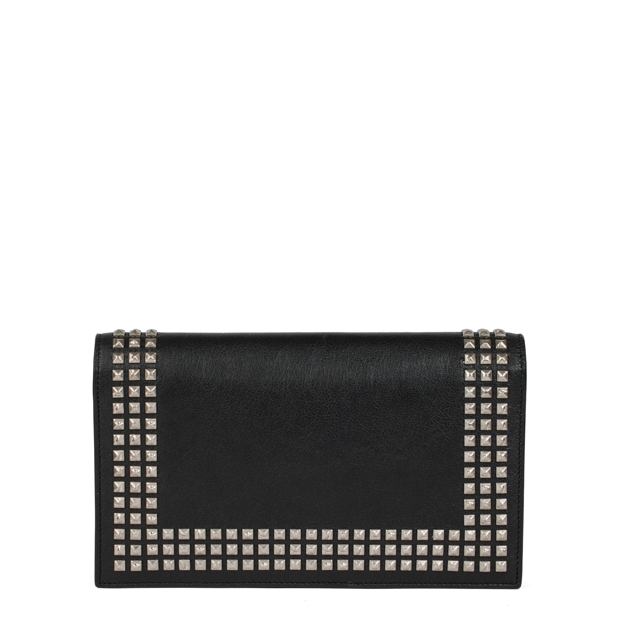 Saint Laurent Black Calfskin Leather Silver Studded Clutch