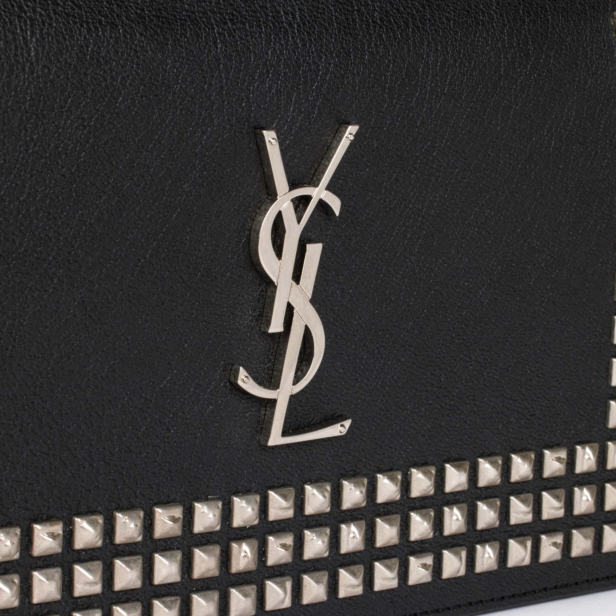Saint Laurent Black Calfskin Leather Silver Studded Clutch