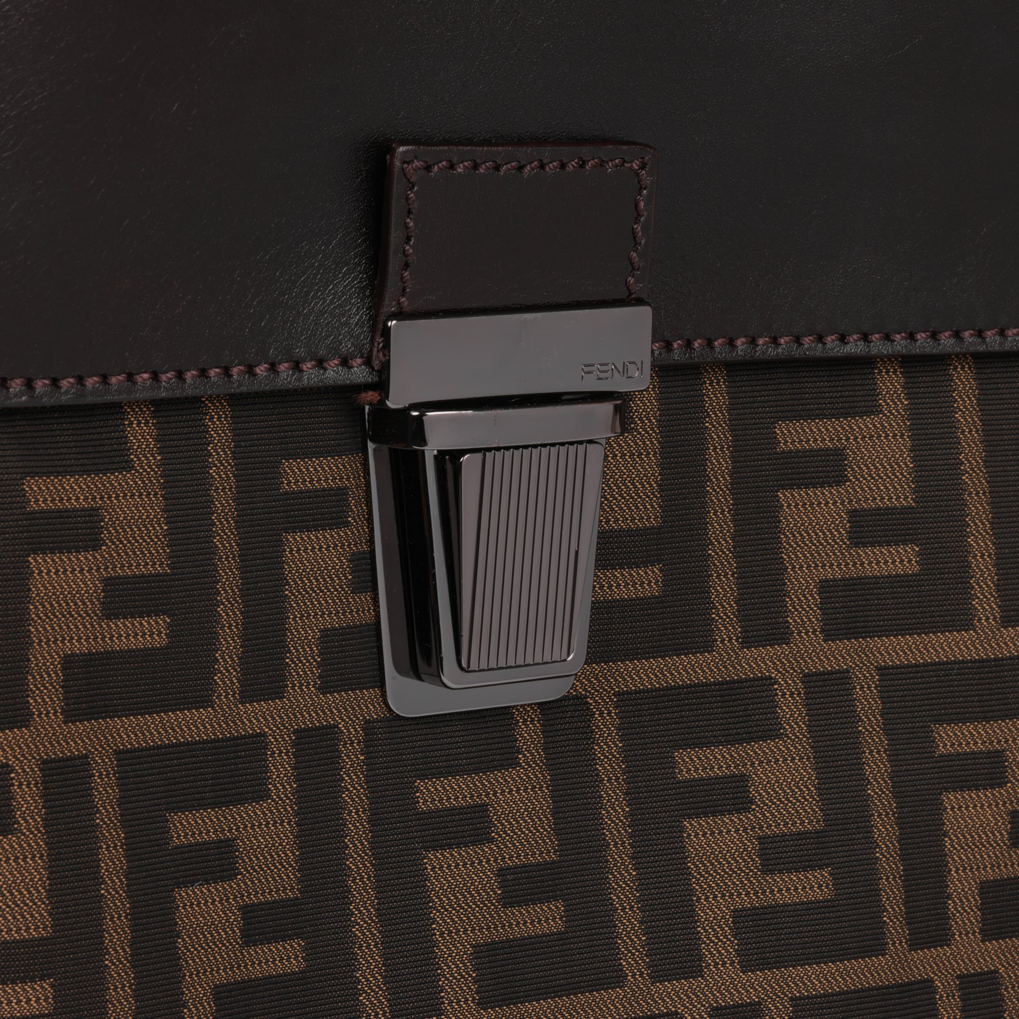 Fendi Brown Zucca Canvas & Brown Calfskin Leather Vintage Briefcase