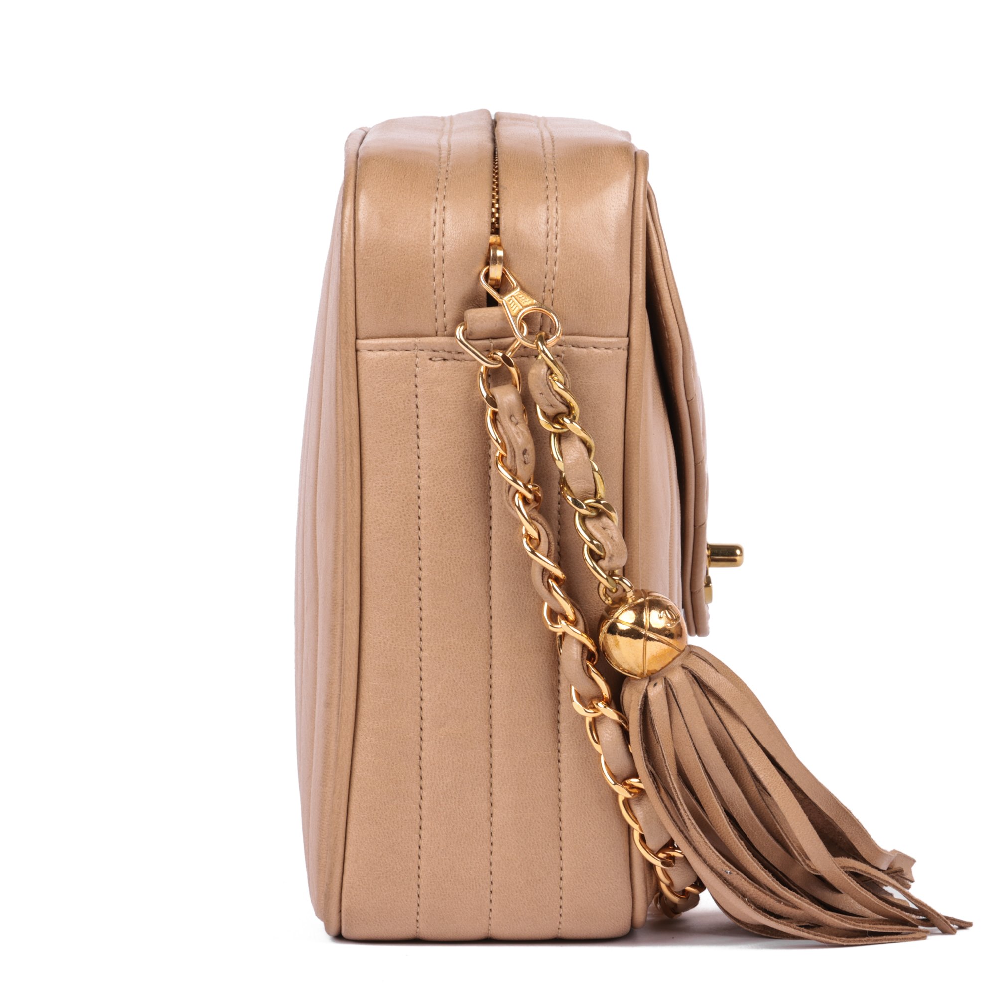Chanel Beige Vertical Quilted Lambskin Vintage Small Classic Camera Bag