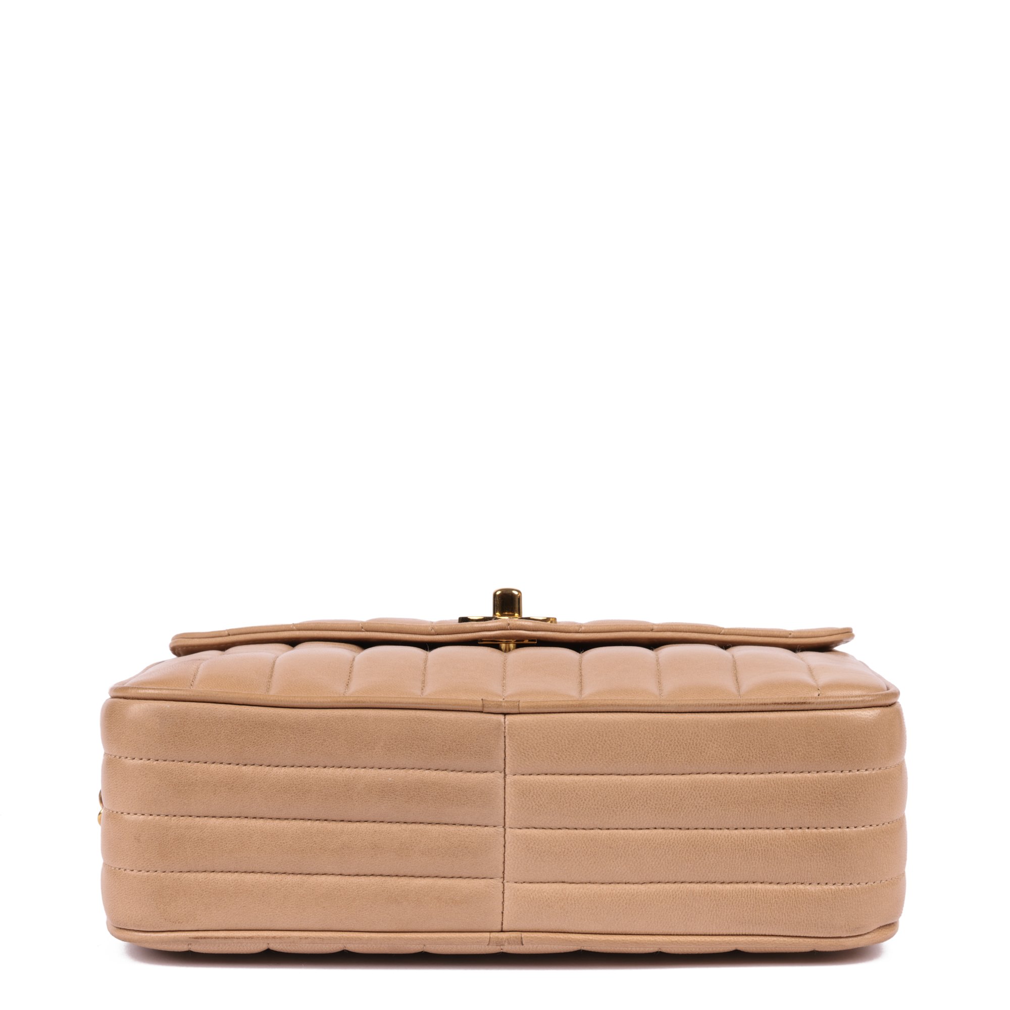 Chanel Beige Vertical Quilted Lambskin Vintage Small Classic Camera Bag