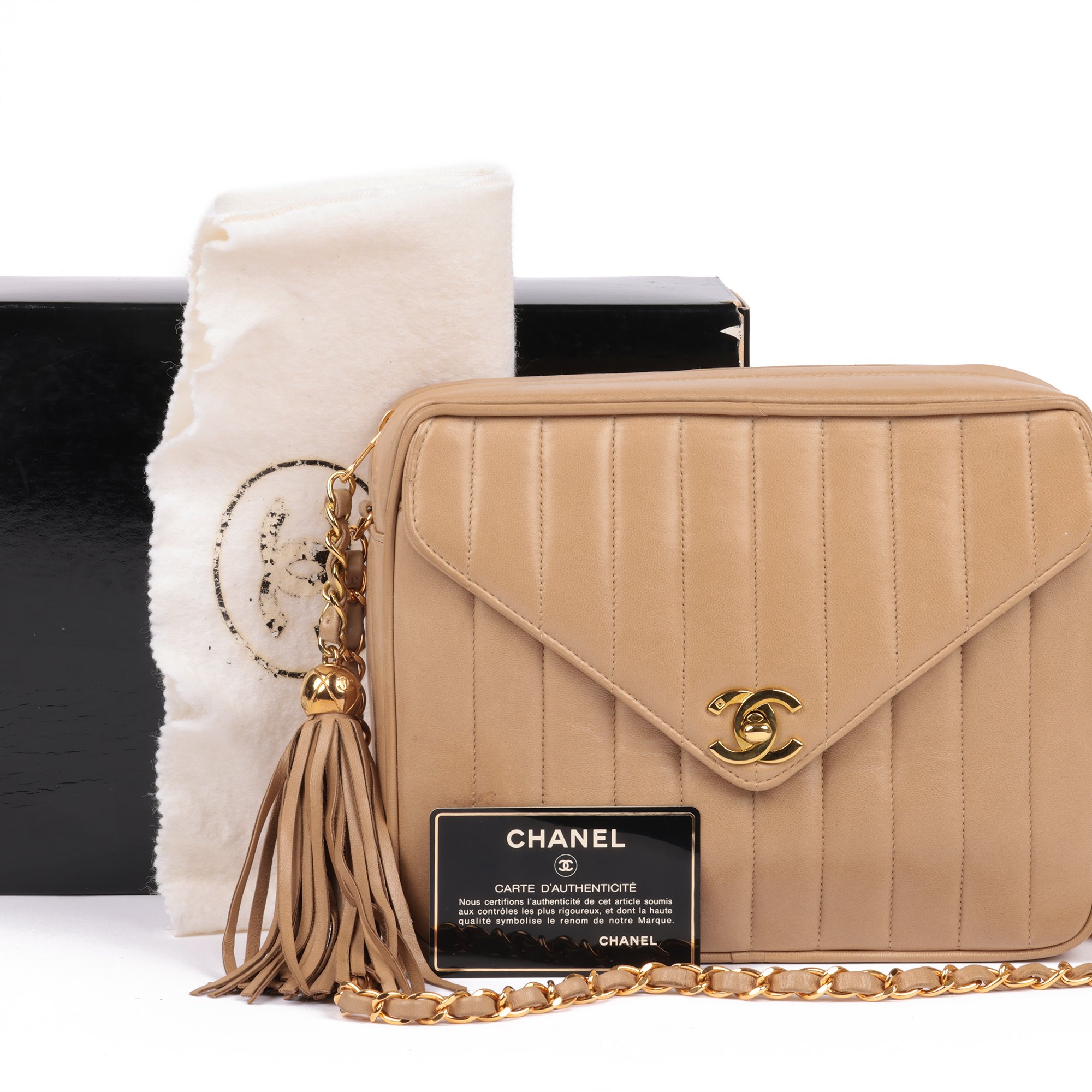 Chanel Beige Vertical Quilted Lambskin Vintage Small Classic Camera Bag