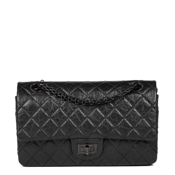 Chanel Black Quilted Aged Calfskin Leather Reissue 2.55 Reissue 225 Double Flap Bag