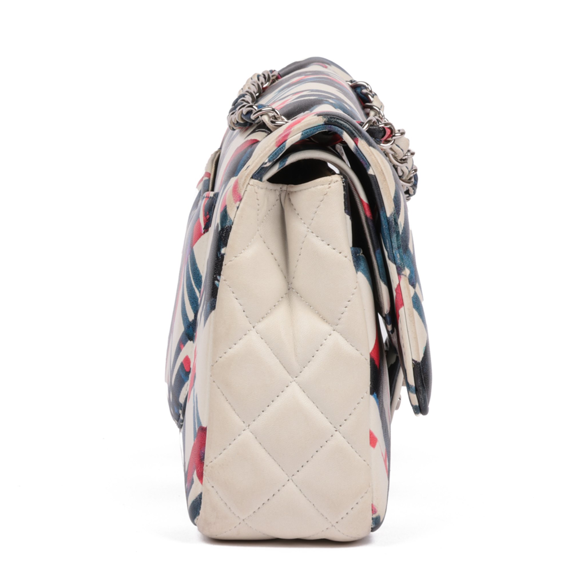 Chanel White Multicolour Quilted Lambskin Airlines Medium Classic Double Flap Bag
