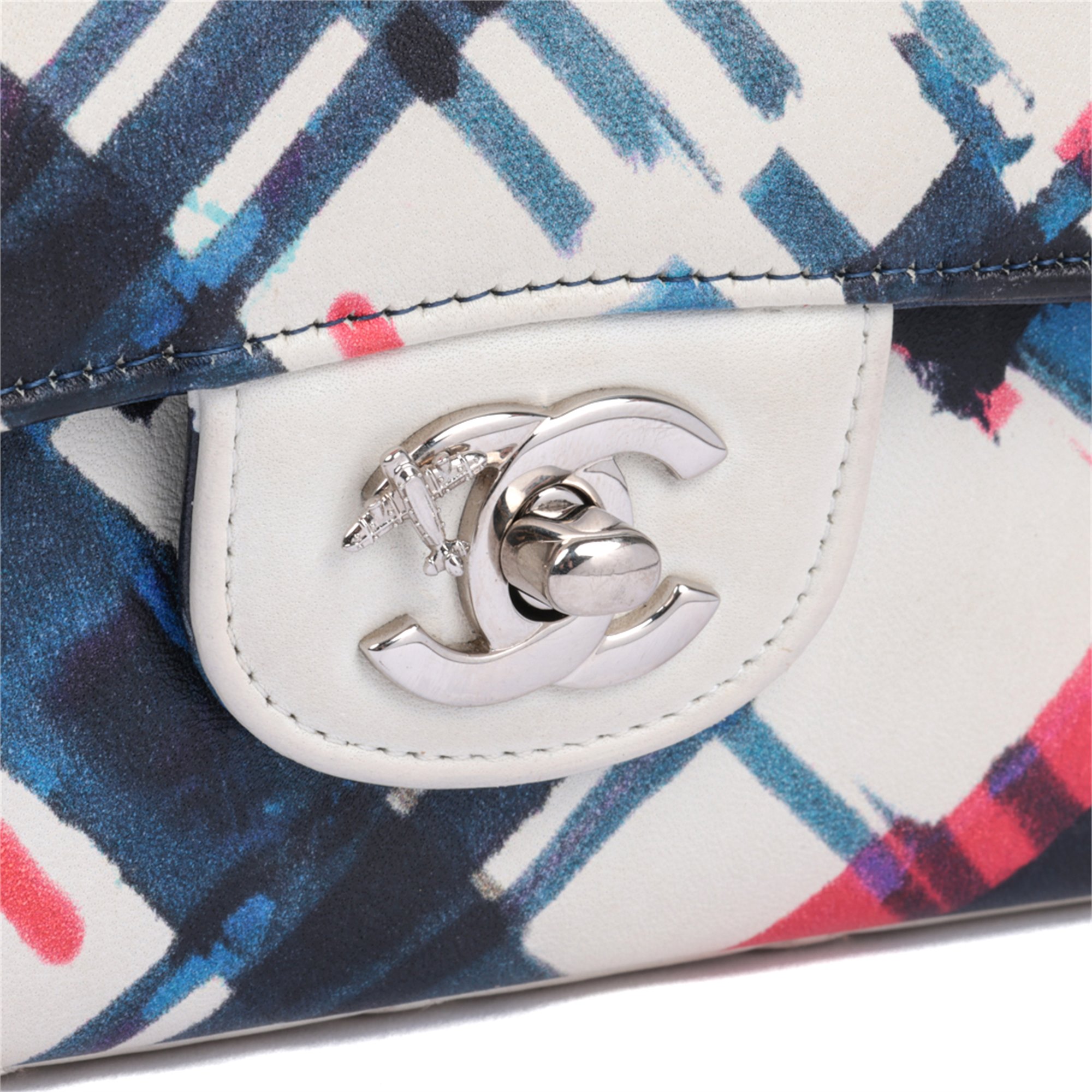 Chanel White Multicolour Quilted Lambskin Airlines Medium Classic Double Flap Bag