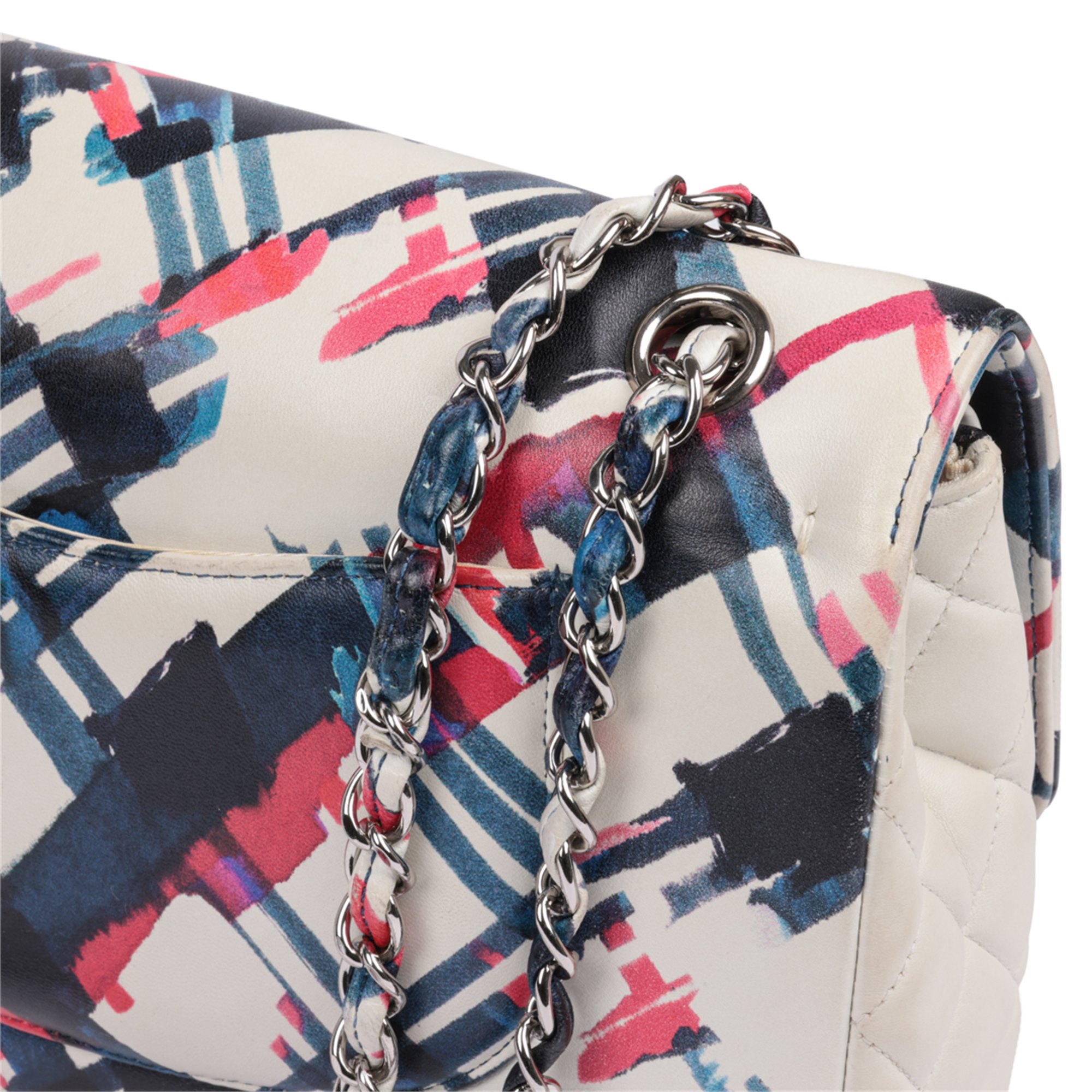 Chanel White Multicolour Quilted Lambskin Airlines Medium Classic Double Flap Bag