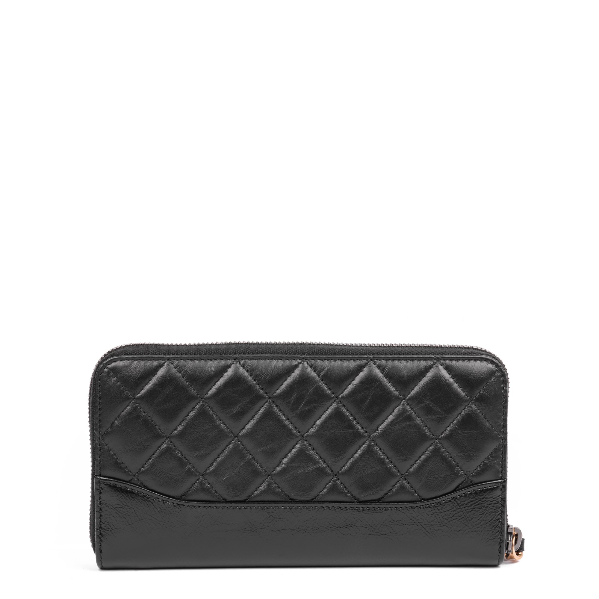 Chanel Black Quilted Lambskin Gabrielle Long Zip Wallet