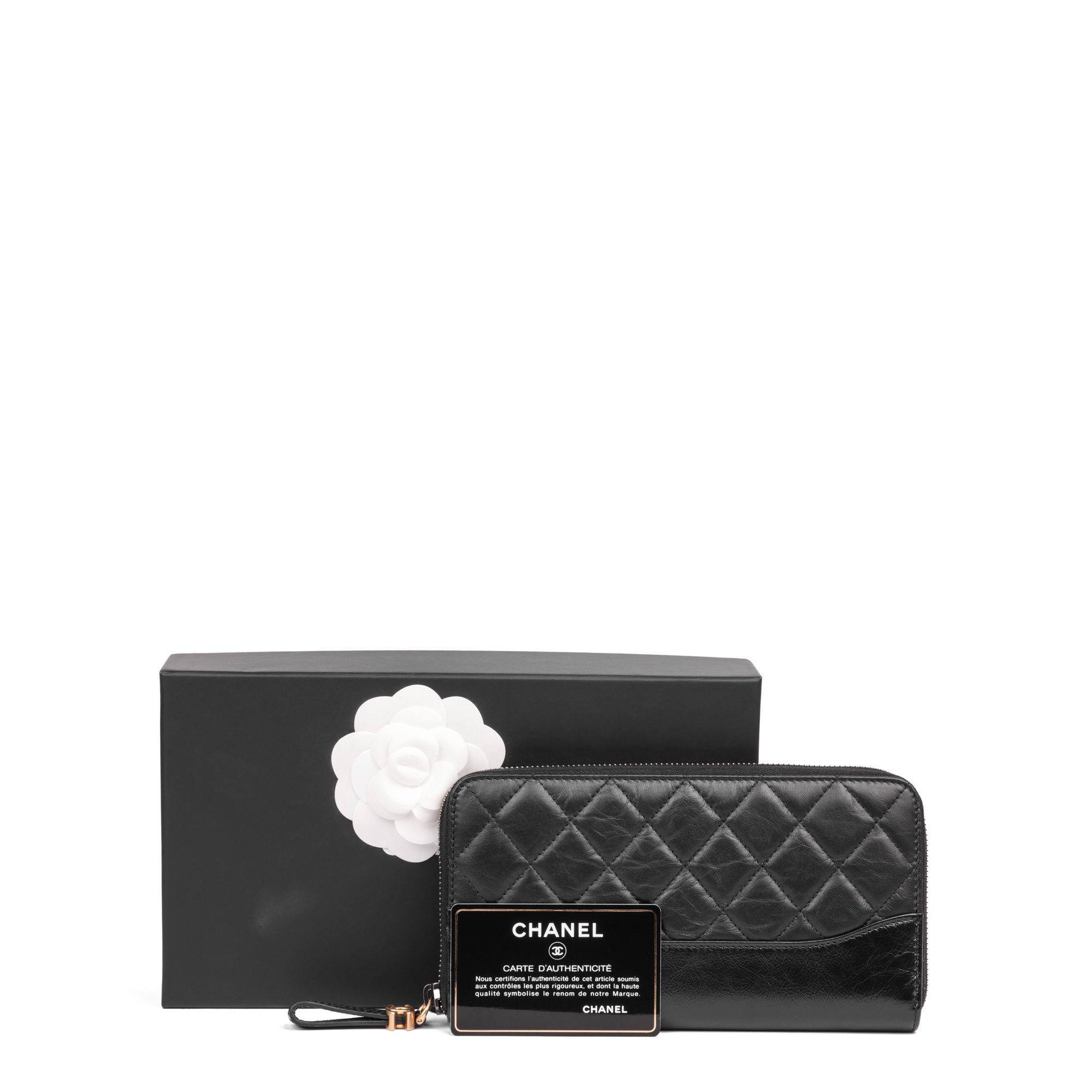 Chanel Black Quilted Lambskin Gabrielle Long Zip Wallet