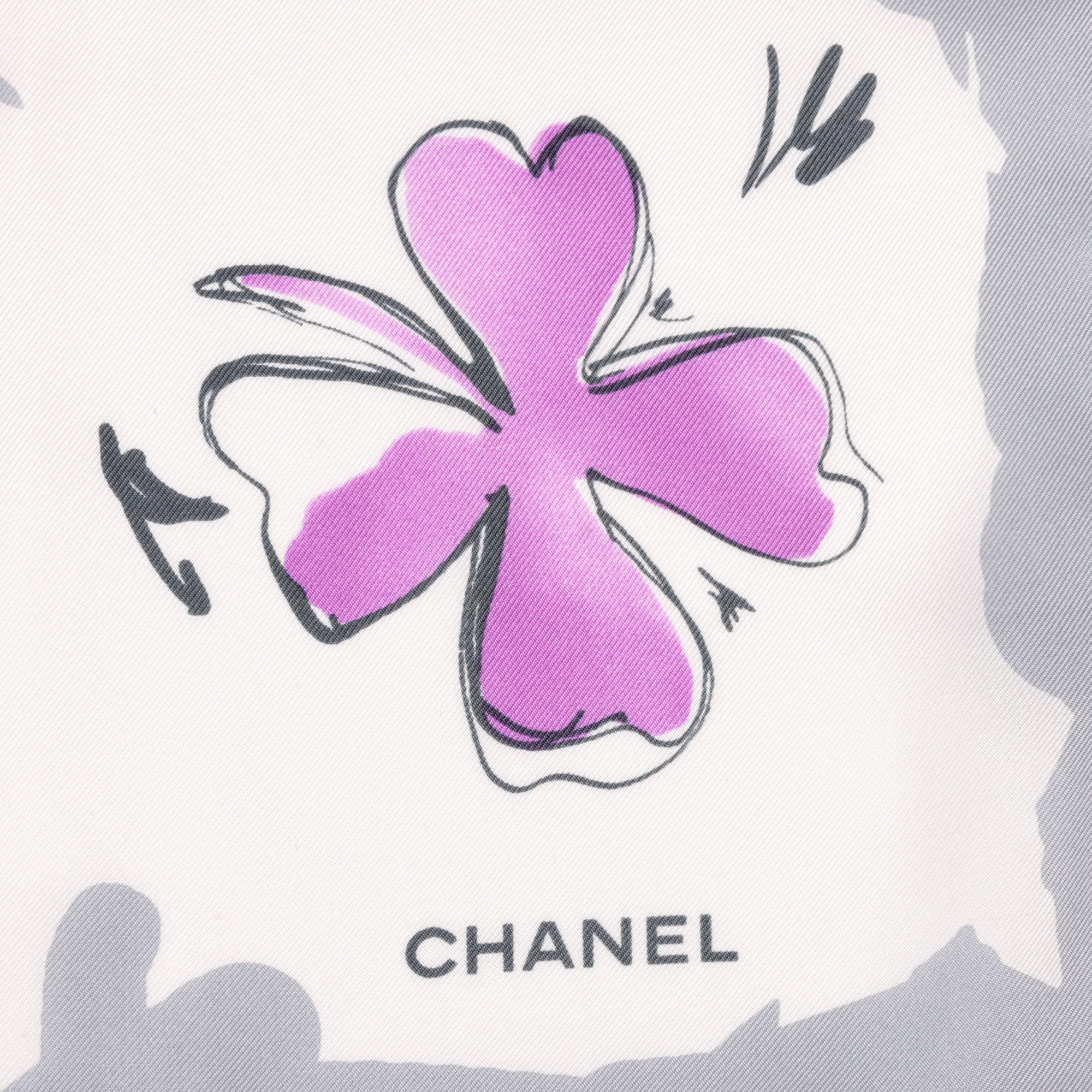 Chanel Grey, White, Teal, Pink & Coral Silk Carmellia Scarf