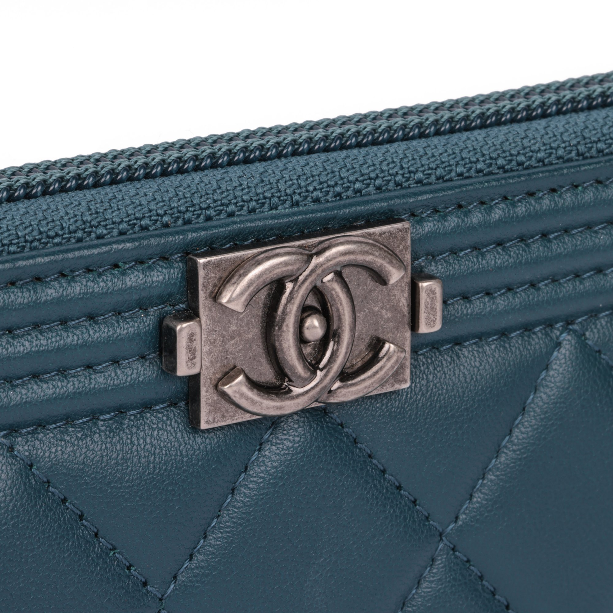Chanel Teal Lambskin Leather Boy Matrasse Long Wallet