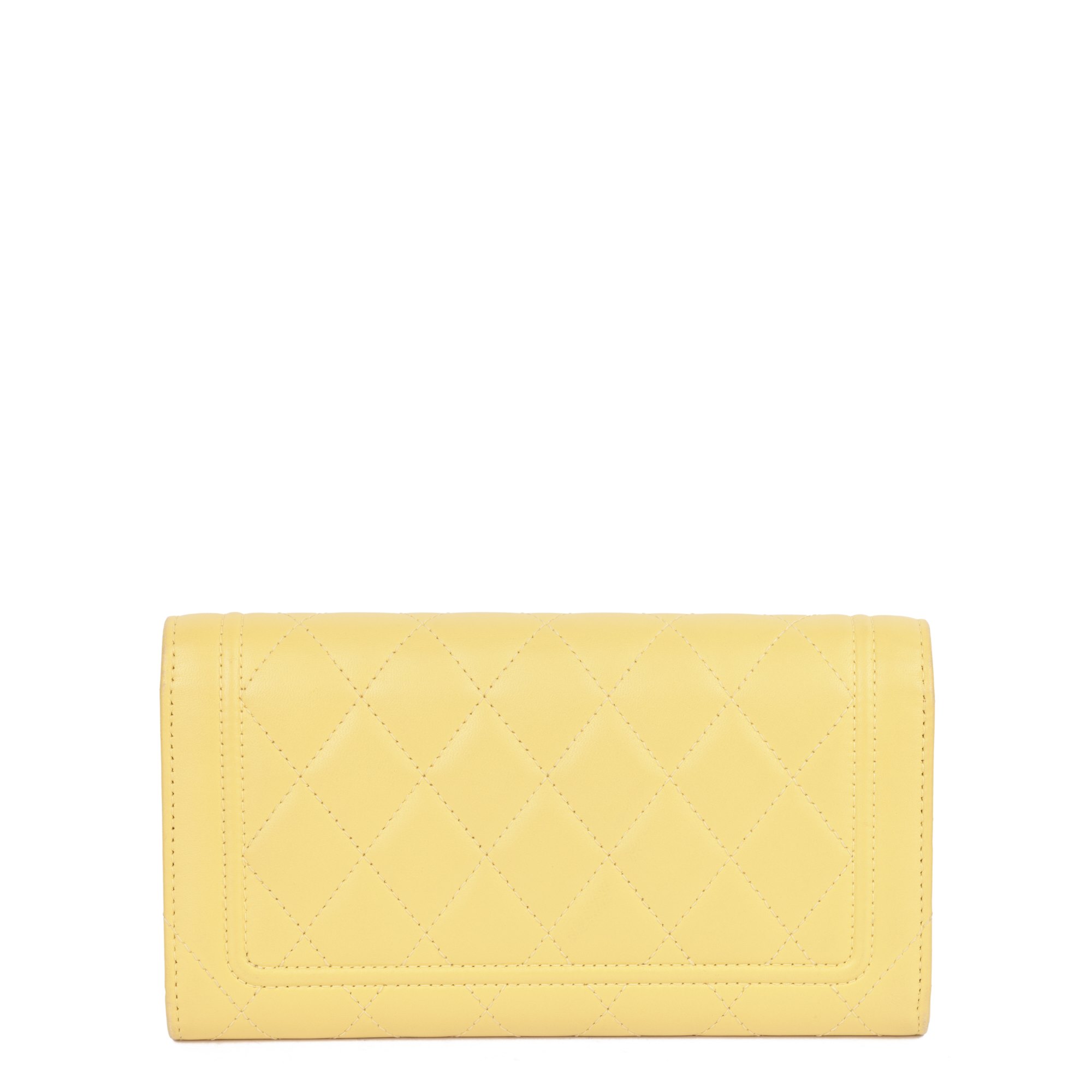Chanel Yellow Quilted Lambskin Leather Long Wallet