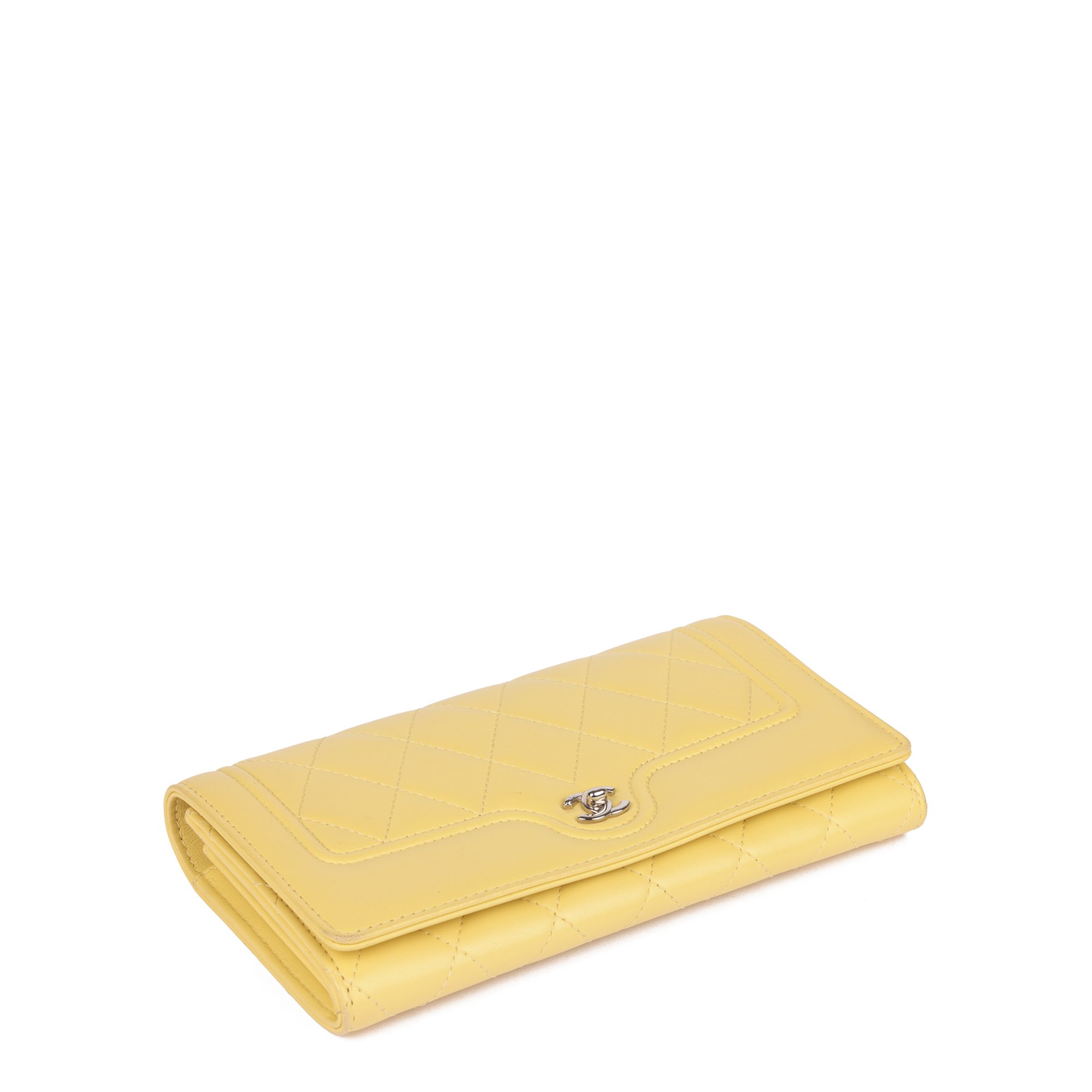Chanel Yellow Quilted Lambskin Leather Long Wallet