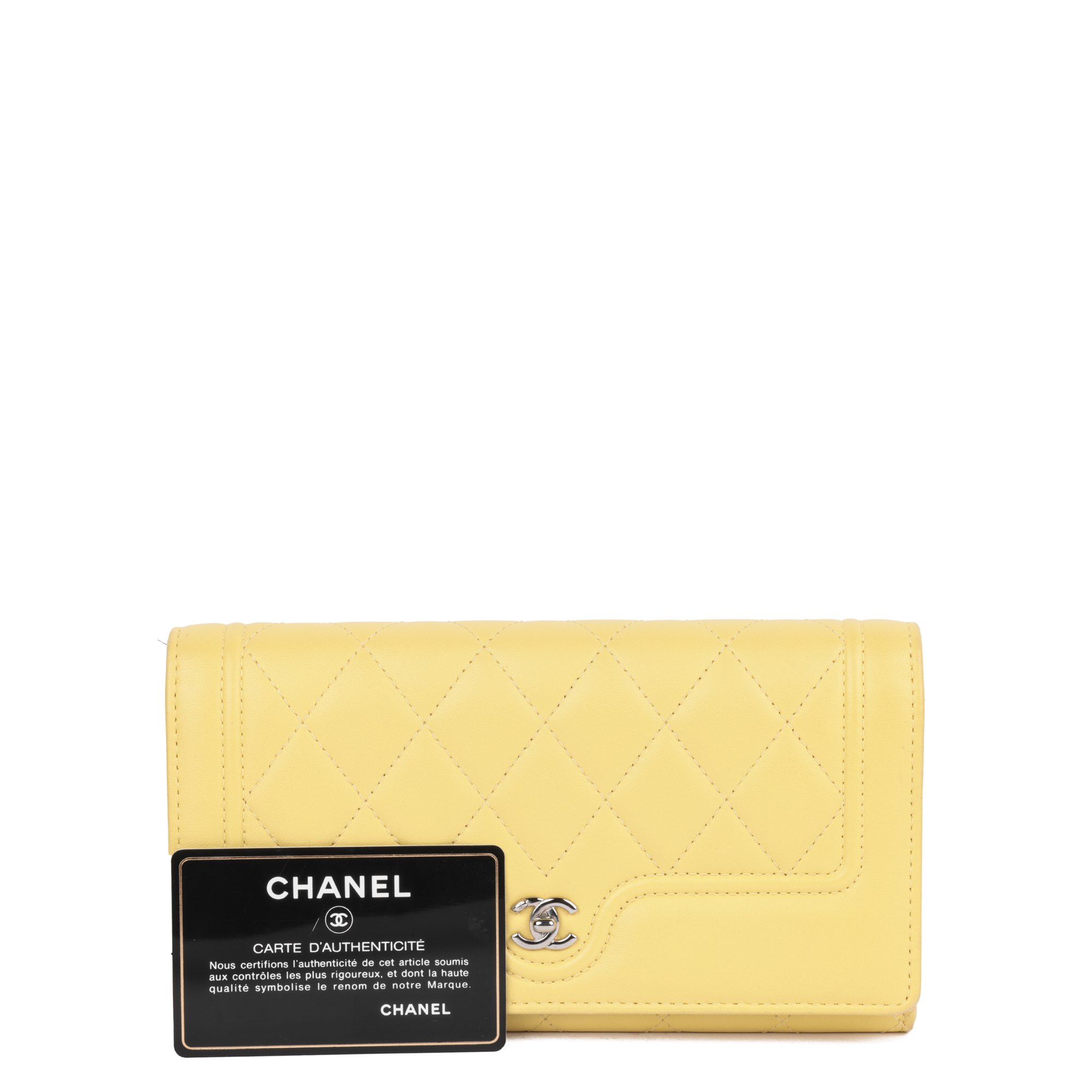 Chanel Yellow Quilted Lambskin Leather Long Wallet