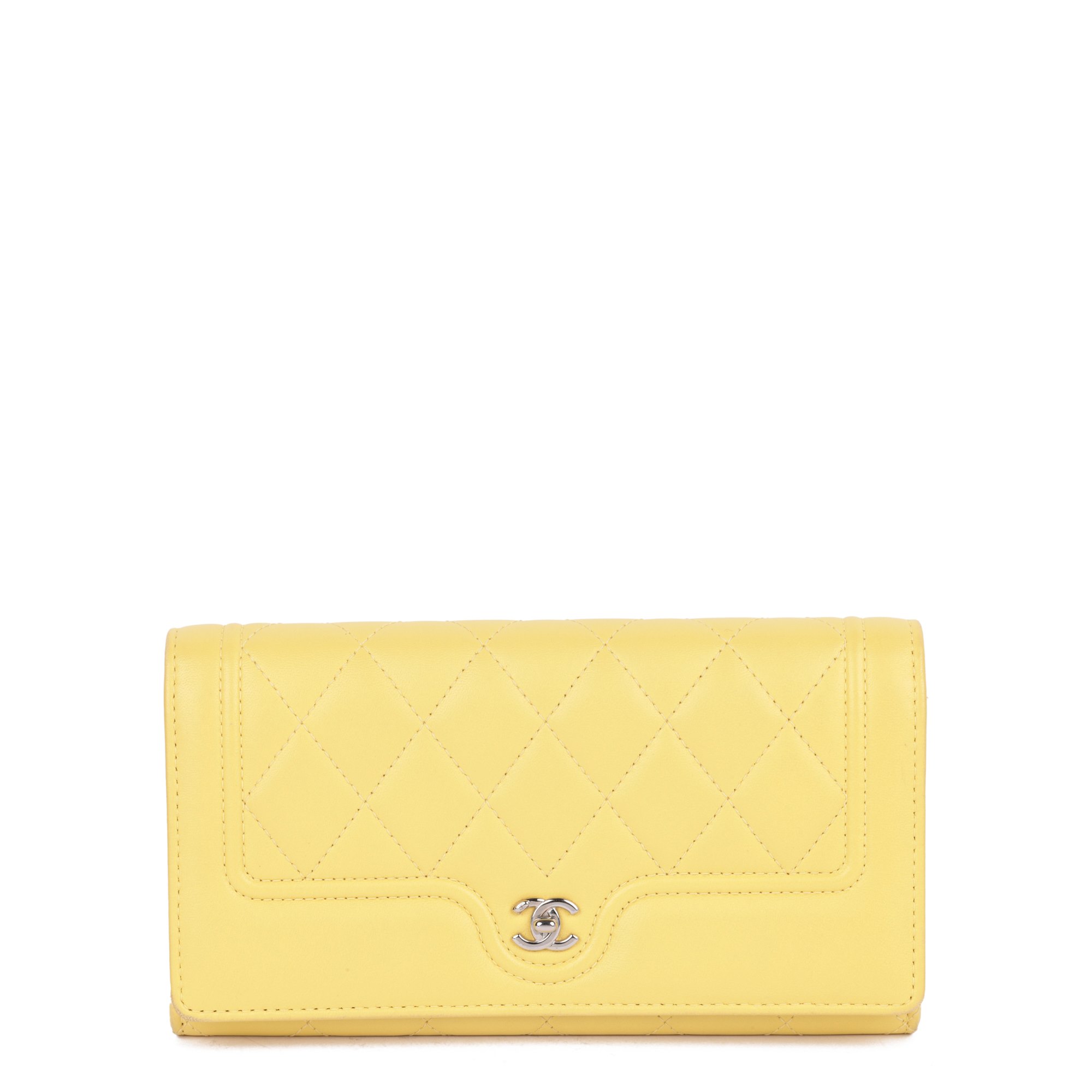 Chanel Yellow Quilted Lambskin Leather Long Wallet