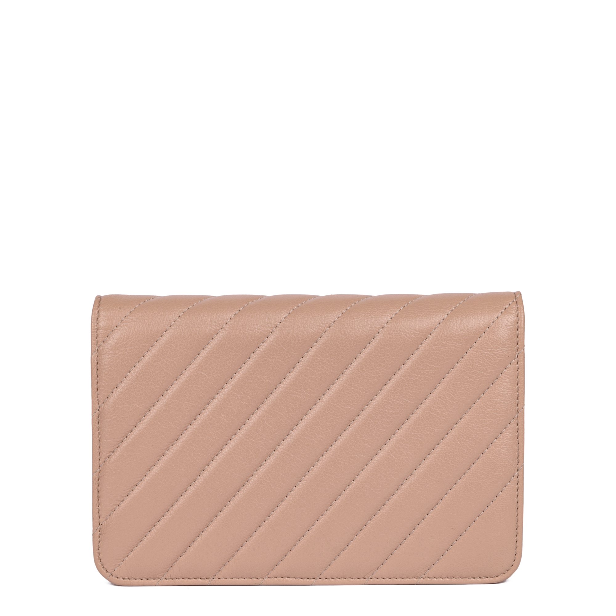 Chanel Beige Diagonal Quilted Goatskin Leather Wallet-on-Chain WOC