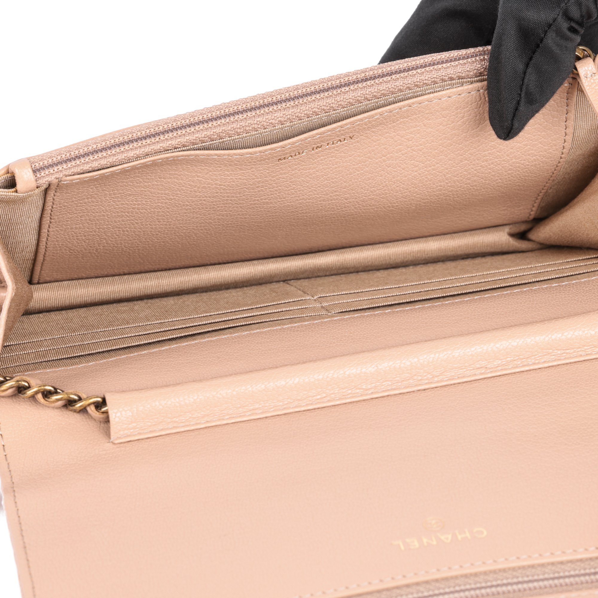 Chanel Beige Diagonal Quilted Goatskin Leather Wallet-on-Chain WOC