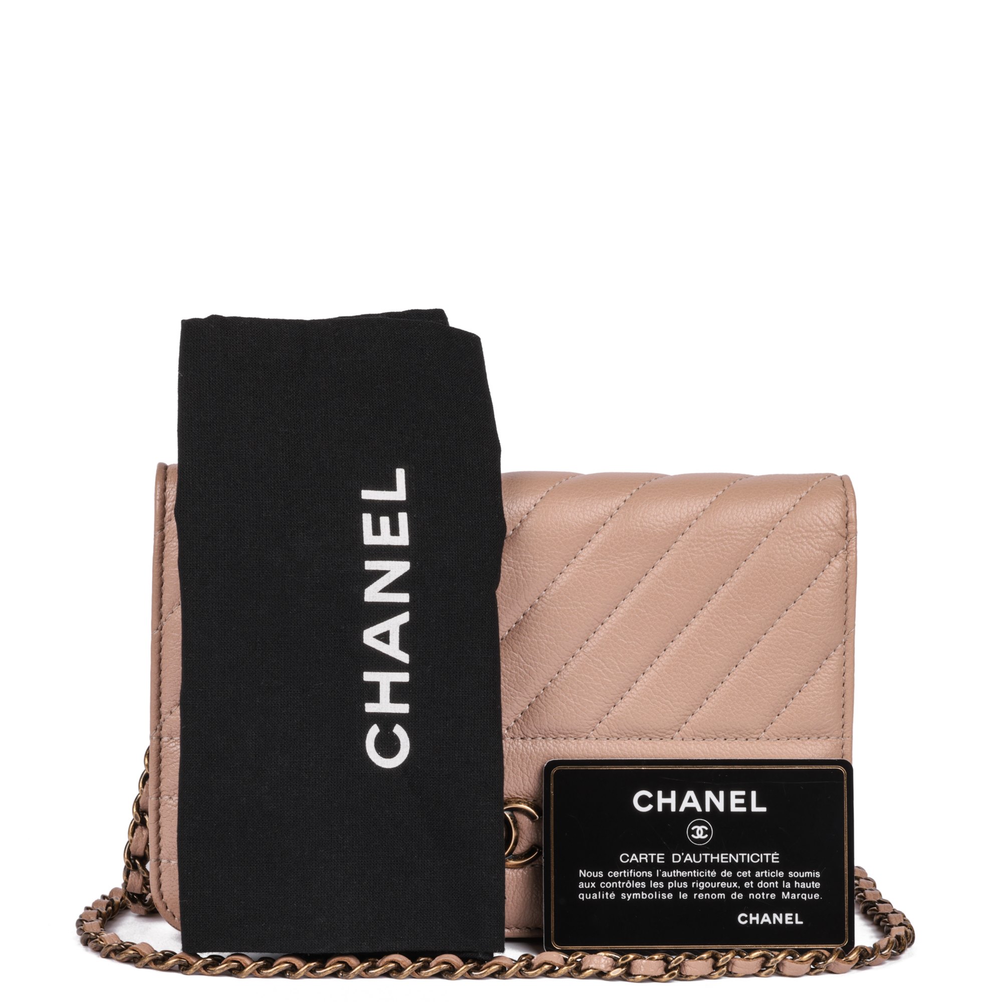 Chanel Beige Diagonal Quilted Goatskin Leather Wallet-on-Chain WOC