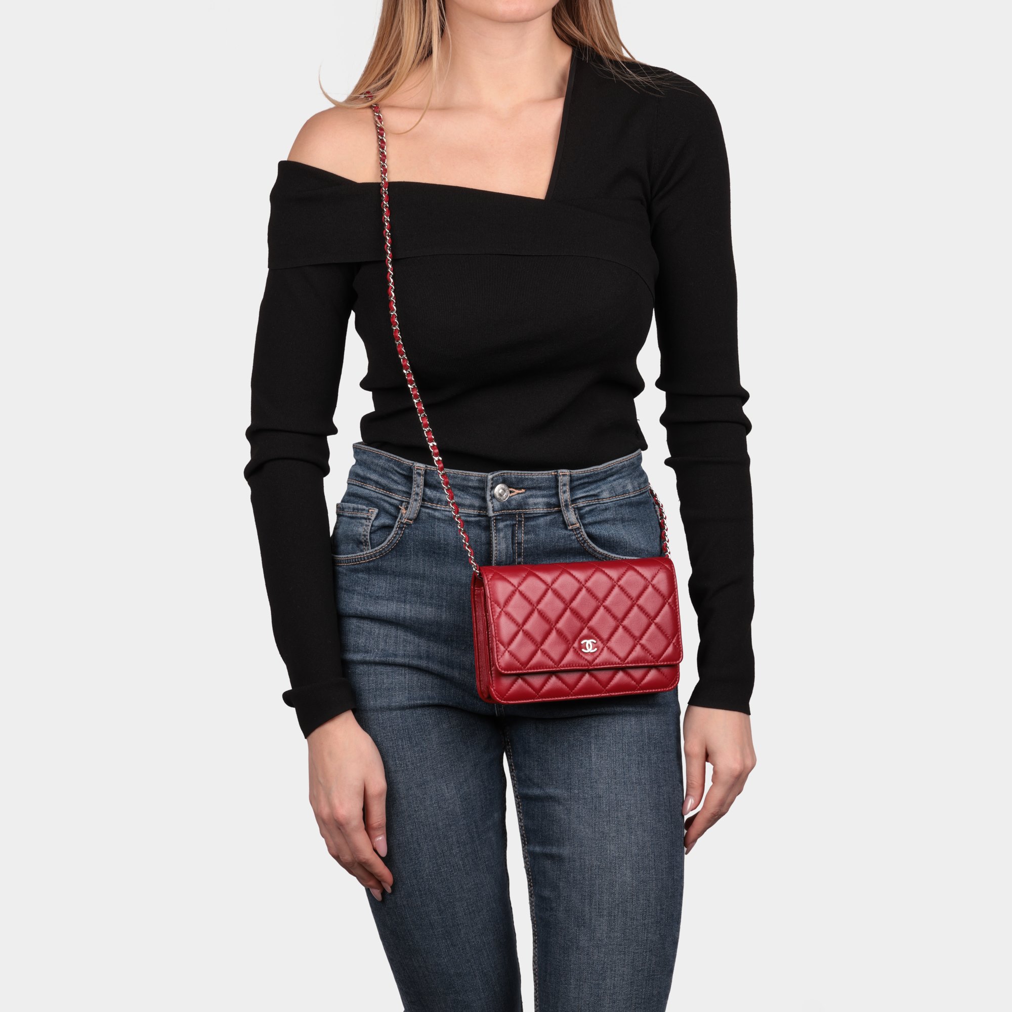Chanel Red Quilted Lambskin Leather Wallet-on-Chain WOC