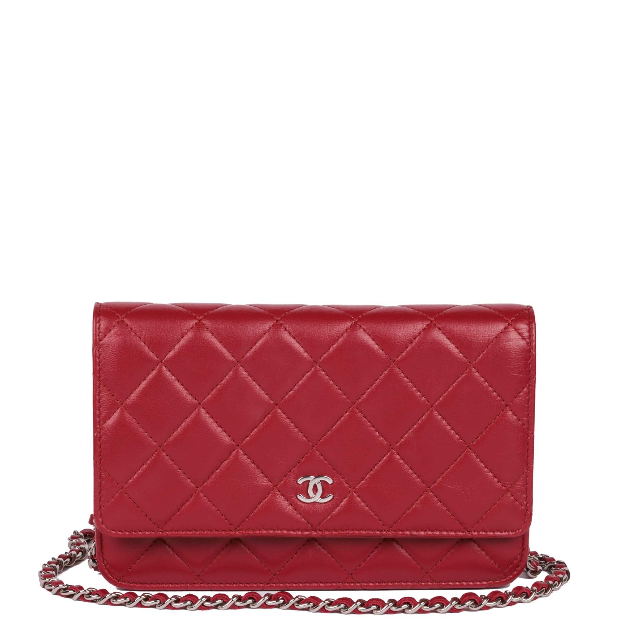 Chanel Red Quilted Lambskin Leather Wallet-on-Chain WOC